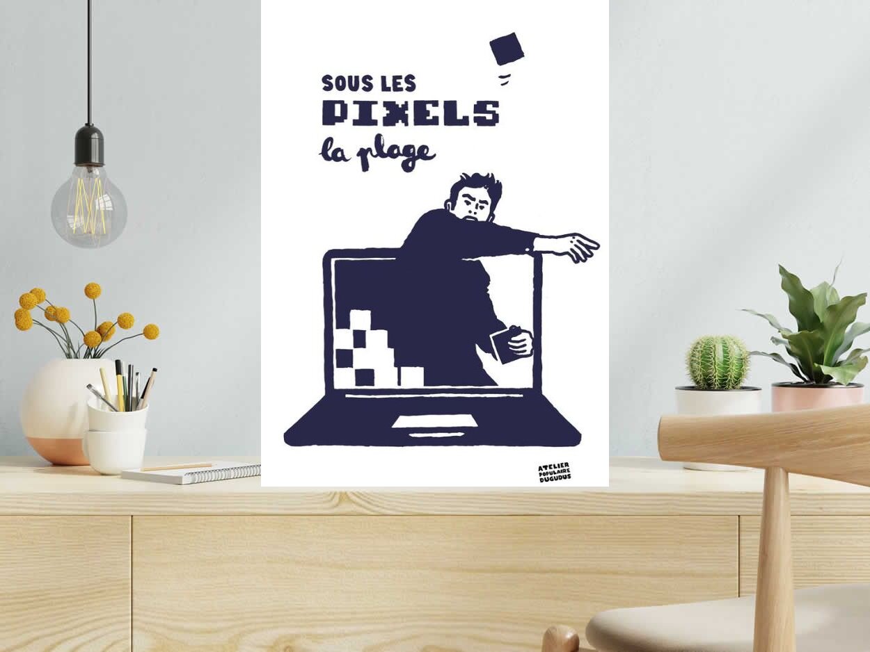 Editions d'art de DUGUDUS a pour titre  SOUS LES PIXELS LA PLAGE style graphique dim : DUGUDUSprix:35