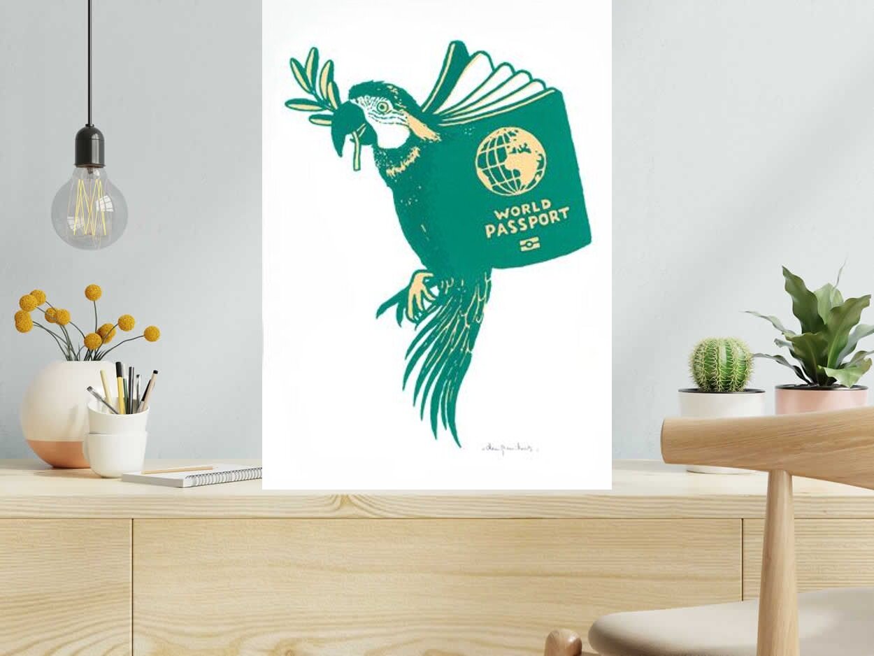Editions d'art de DUGUDUS a pour titre  WORLD PASSPORT 50x70 style graphique dim : DUGUDUSprix:80