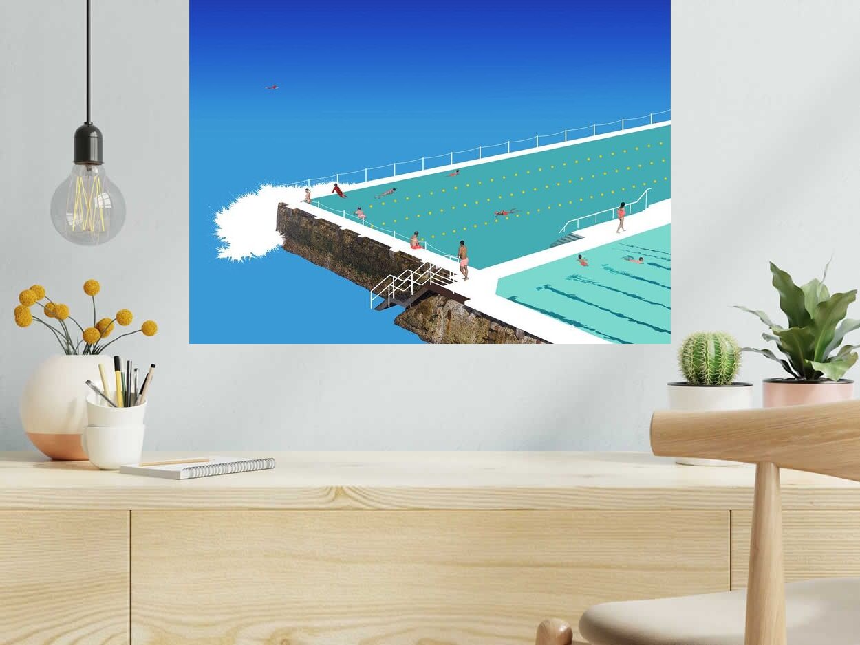 Editions d'art de GILLES INVERNIZZI a pour titre  LA PISCINE DE BONDI BEACH style figuratif, graphique dim : GILLES INVERNIZZIprix:150