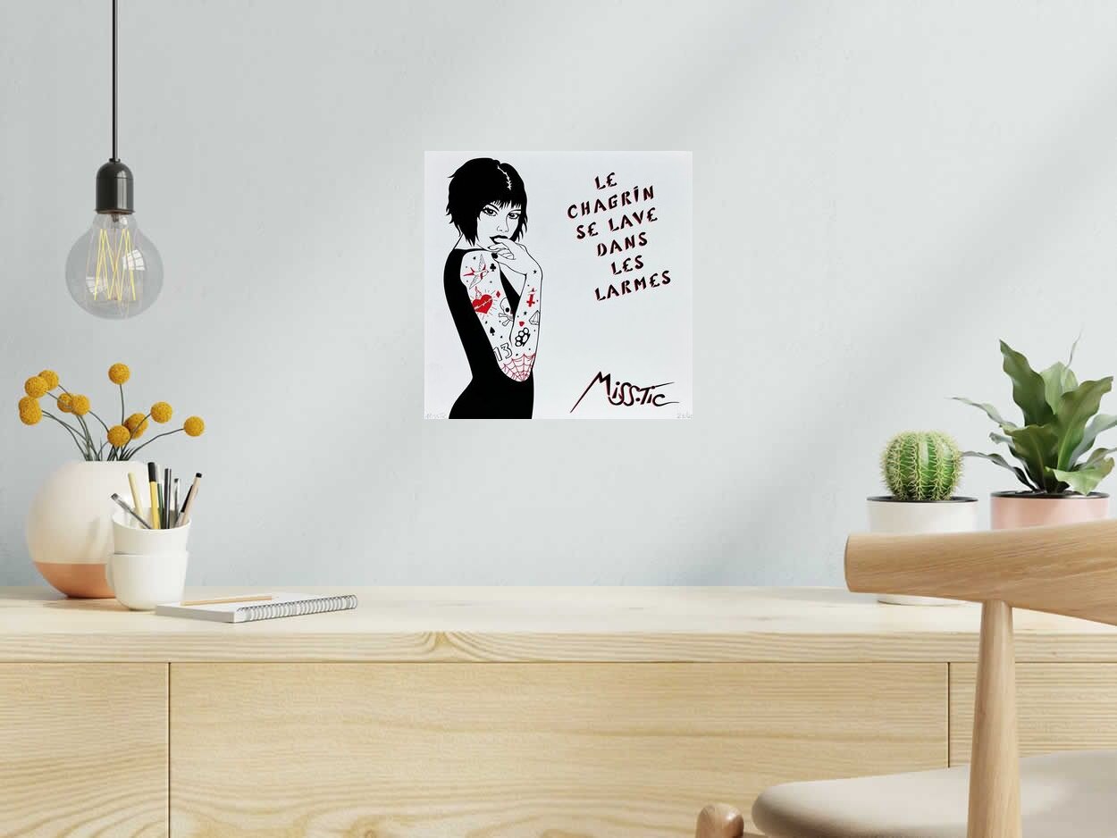 Editions d'art de MISS TIC a pour titre  LE CHAGRIN SE LAVE DANS LE LARMES E/A10 style street pop art dim : MISS TICprix:1200