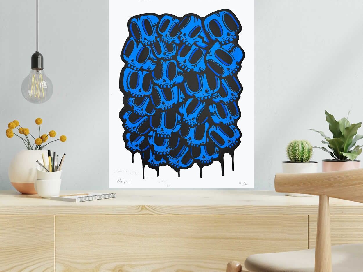 Editions d'art de NININ a pour titre  Dia de Muertos bleu style figuratif dim : NININprix:120
