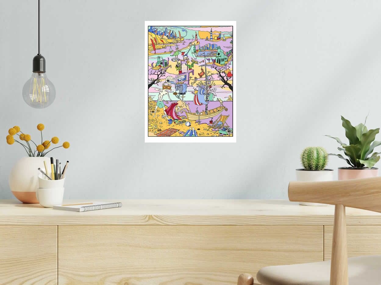 Editions d'art de Mark Temlett a pour titre  Paysage sur la plage style graphique dim : Mark Temlettprix:100