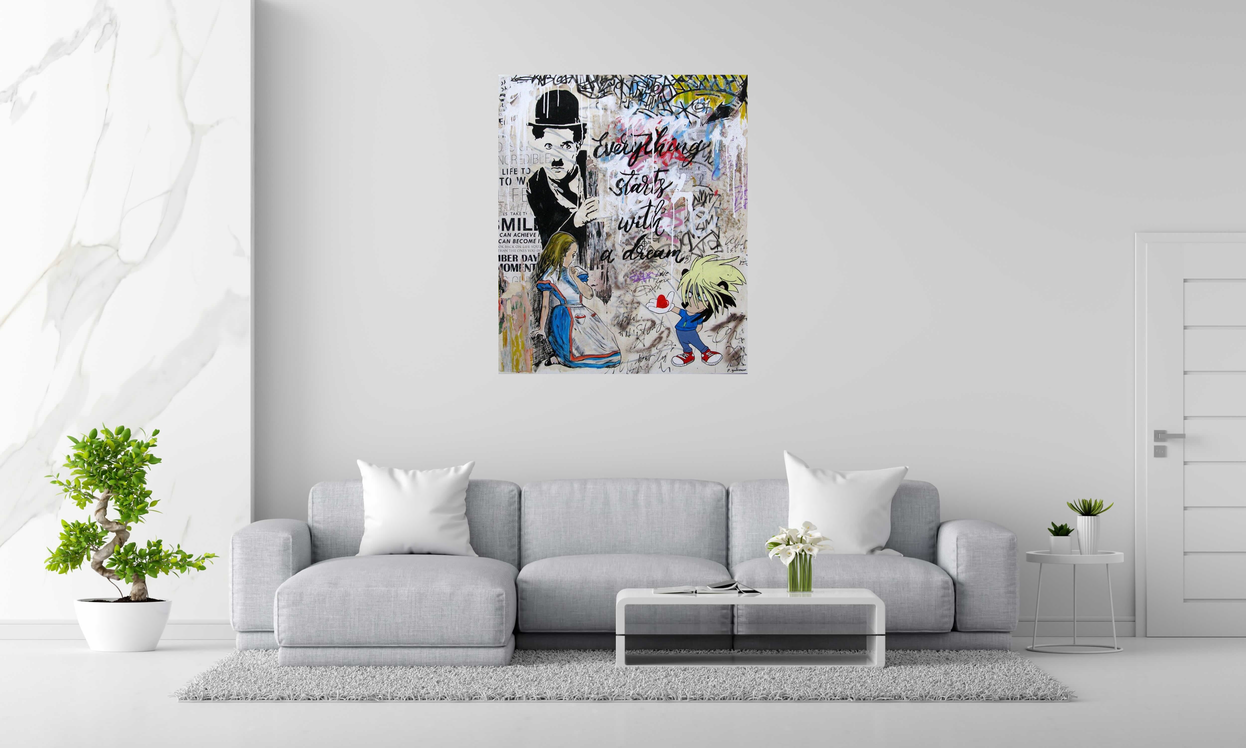 Tableau de PATRICIA GADISSEUR a pour titre  Everything start with a dream style street pop art, graffiti dim : PATRICIA GADISSEURprix:1300