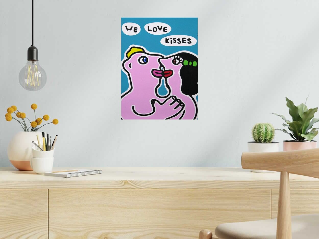 Dessin de MOUSTACHE BLEUE a pour titre  We love kisses style figuratif dim : MOUSTACHE BLEUEprix:80