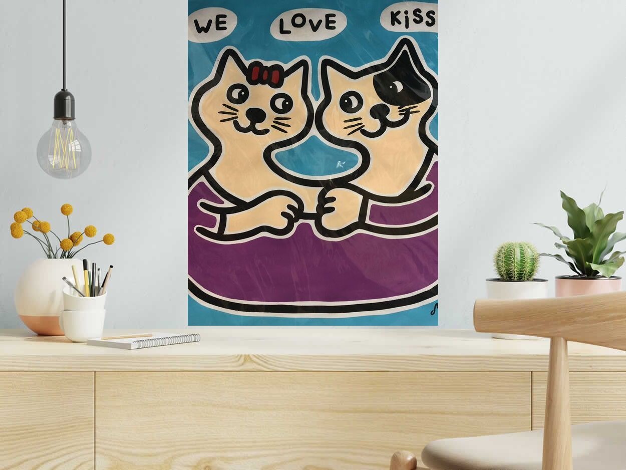 Dessin de MOUSTACHE BLEUE a pour titre  We love kisses style figuratif dim : MOUSTACHE BLEUEprix:120