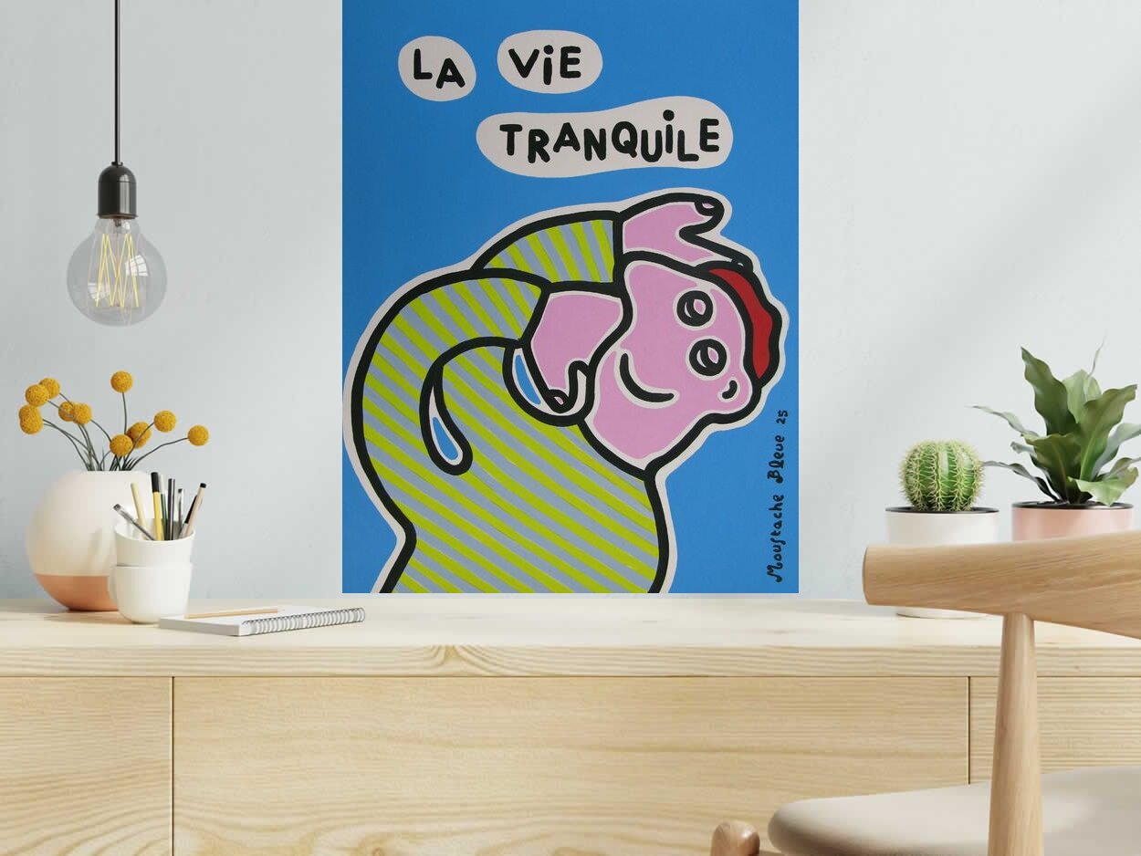 Dessin de MOUSTACHE BLEUE a pour titre  La vie tranquile style figuratif dim : MOUSTACHE BLEUEprix:120
