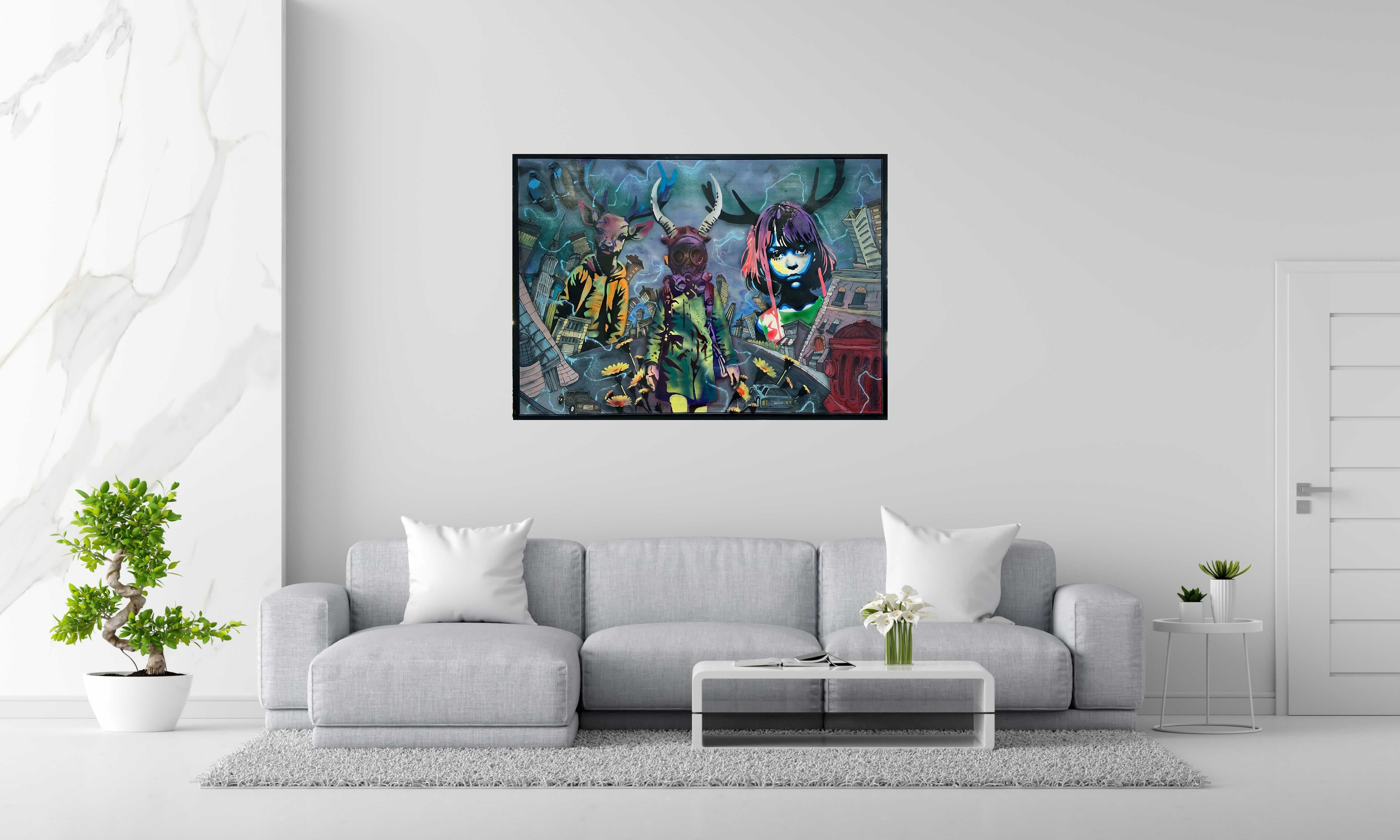 Tableau de Craig & Emer a pour titre  Les Cornus 2 style street art  dim : Craig & Emerprix:1200
