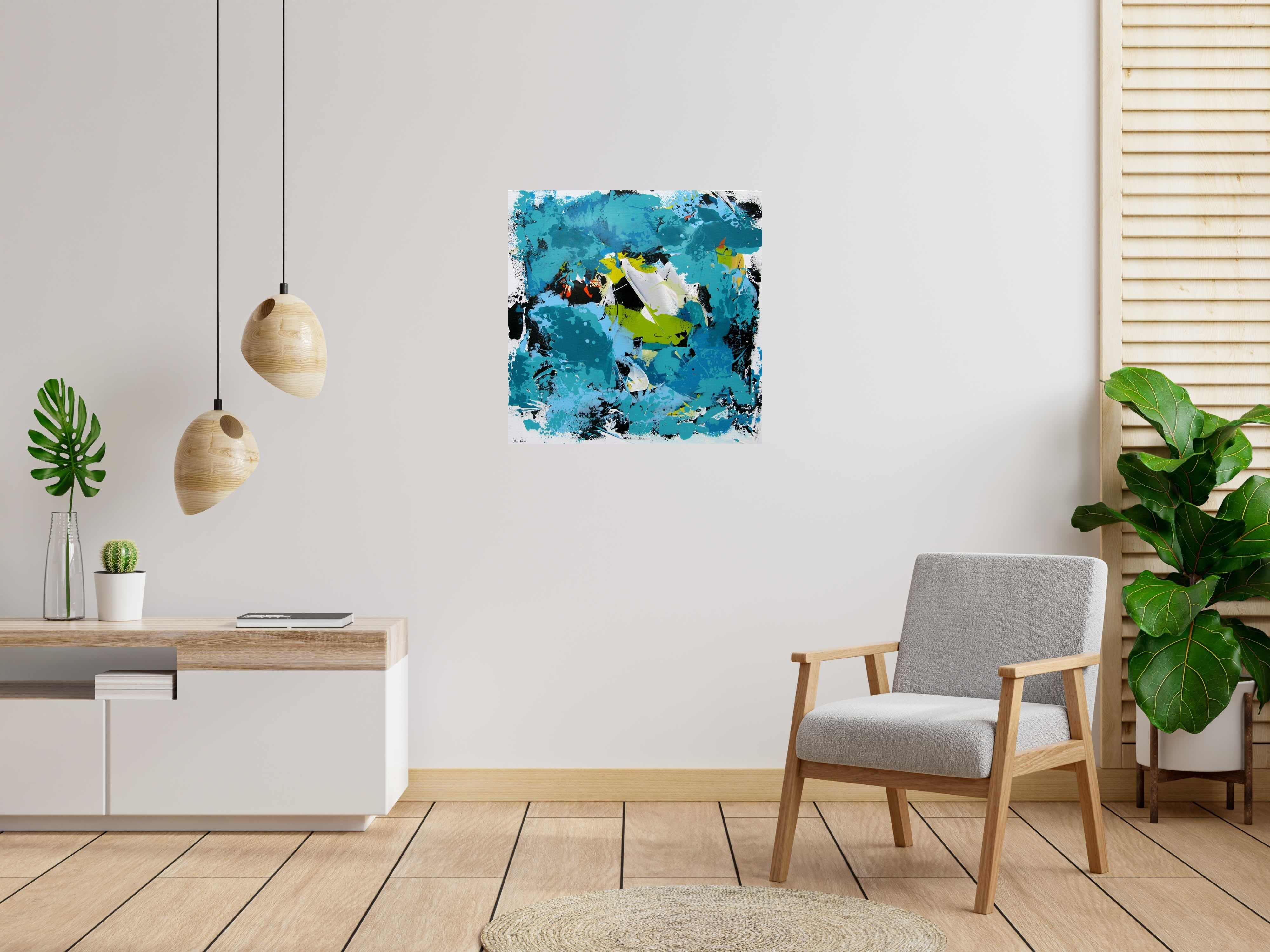 Tableau de CELINE WEBER a pour titre  Turquoise Boréale style abstrait dim : CELINE WEBERprix:650