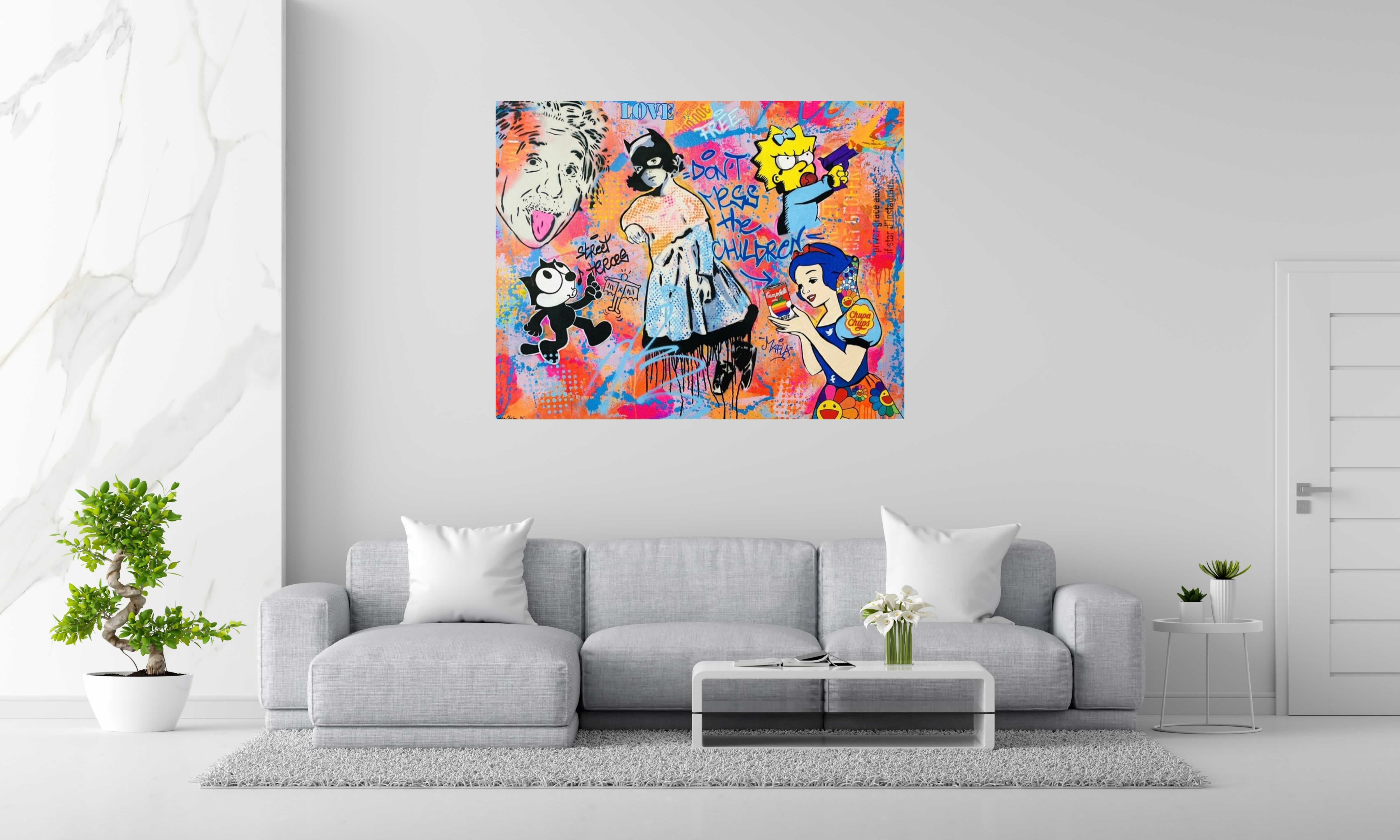 Tableau de SARA CHELOU a pour titre  Don't Mess the Children style street pop art, street art dim : SARA CHELOUprix:1700