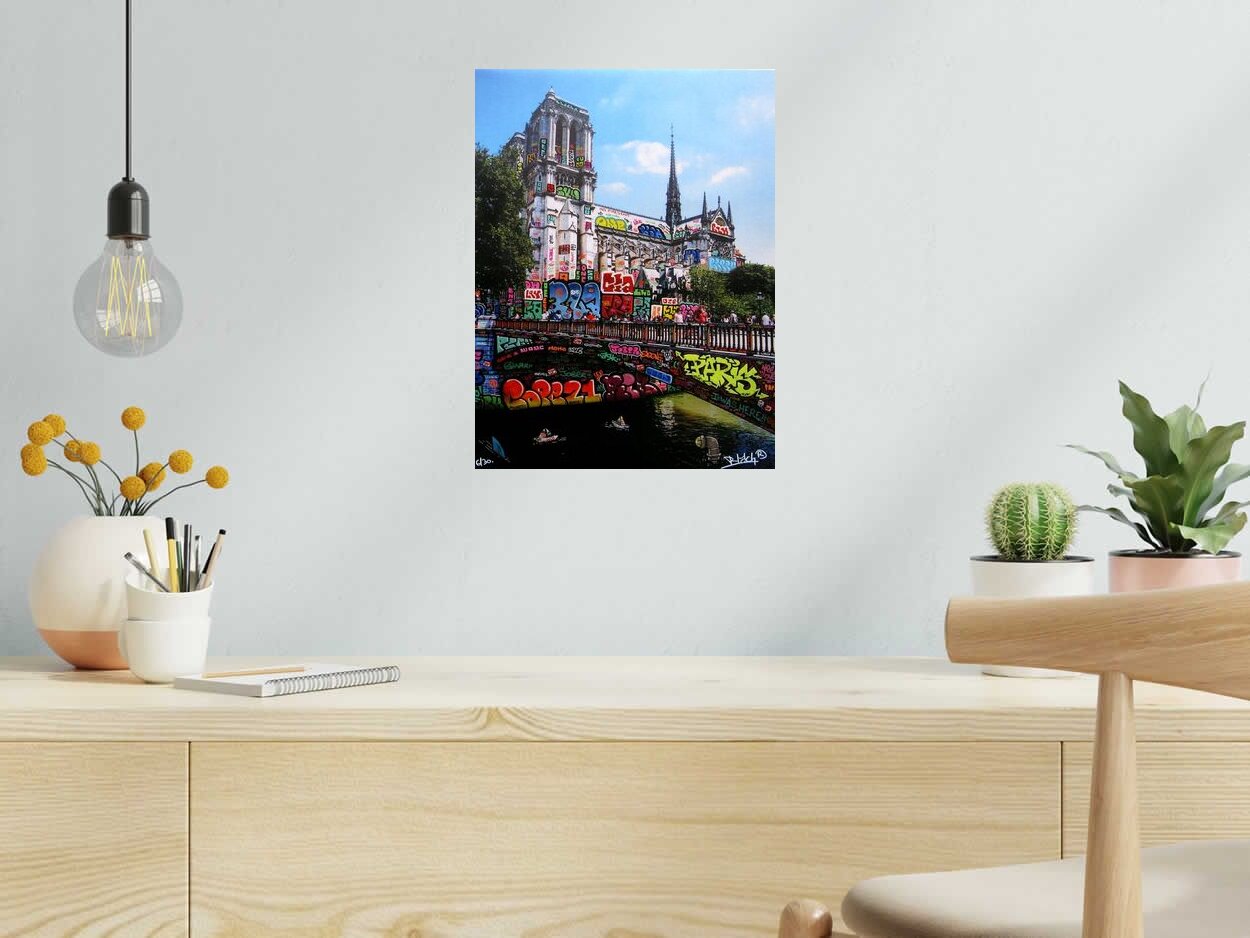 Editions d'art de BLACH a pour titre  Paris Notre Dame Pont du Double style graffiti, street pop art dim : BLACHprix:80