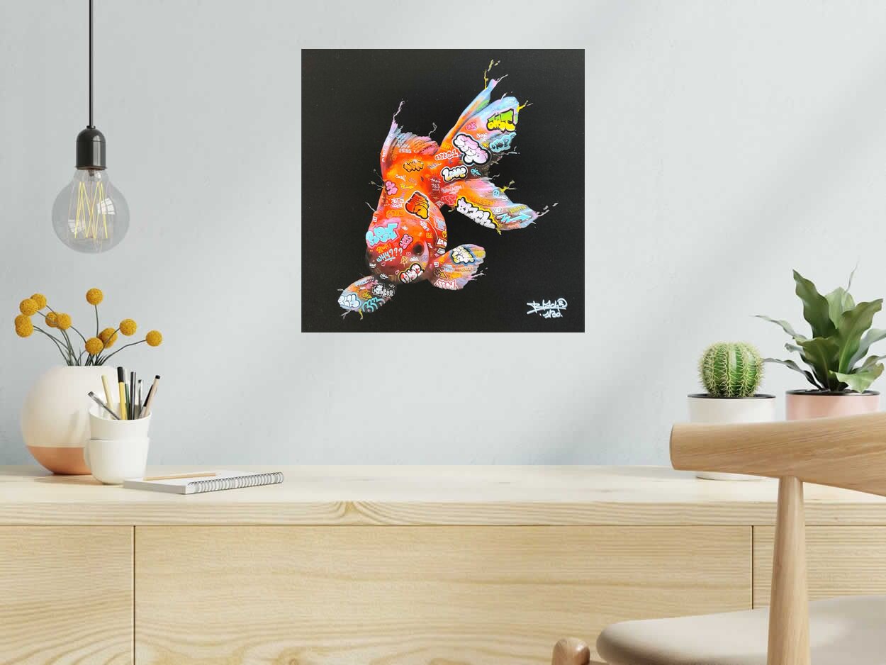 Editions d'art de BLACH a pour titre  Poisson Rouge style graffiti, street art dim : BLACHprix:90