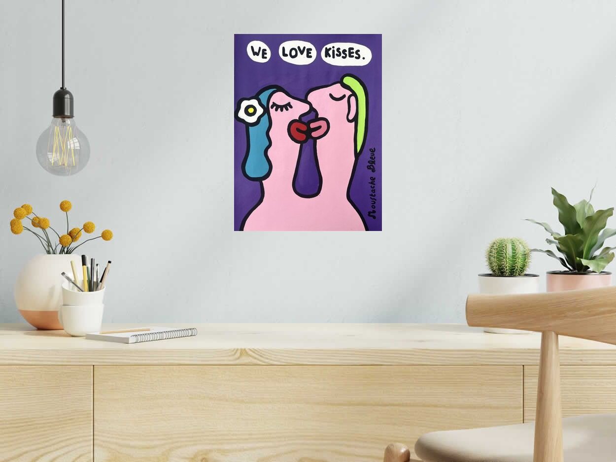 Dessin de MOUSTACHE BLEUE a pour titre  We love kisses style figuratif dim : MOUSTACHE BLEUEprix:80