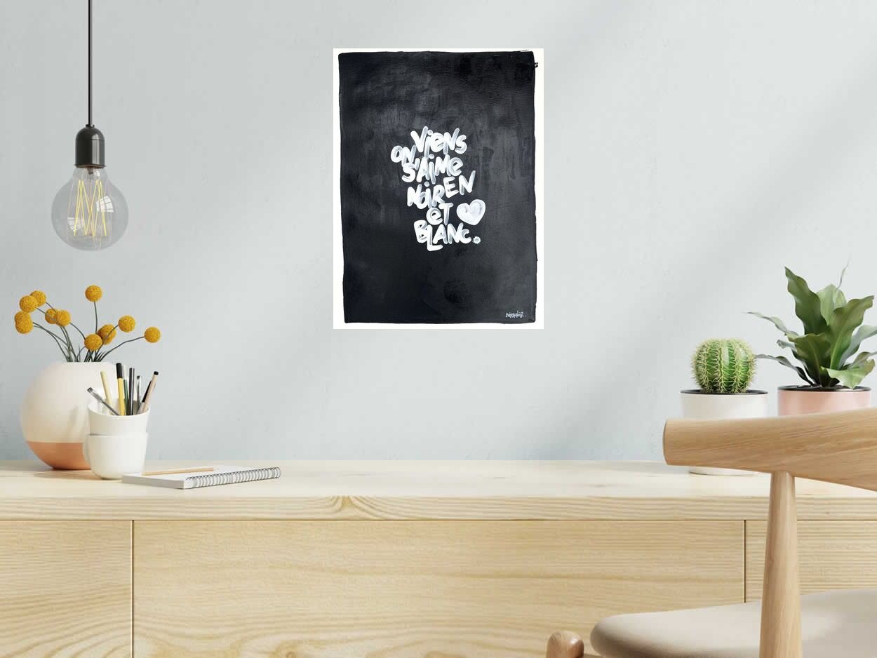 Dessin de L'OISEAU NOIR a pour titre  Viens on s'aime style graphique dim : L'OISEAU NOIRprix:160