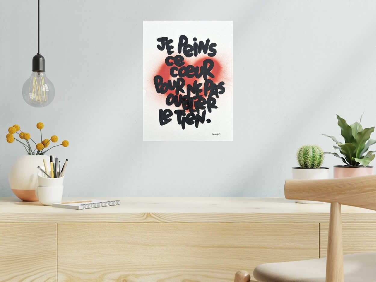 Dessin de L'OISEAU NOIR a pour titre  Je peins ce coeur style graphique dim : L'OISEAU NOIRprix:160