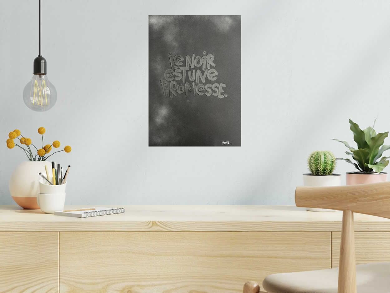 Dessin de L'OISEAU NOIR a pour titre  Le noir est une promesse style graphique dim : L'OISEAU NOIRprix:160