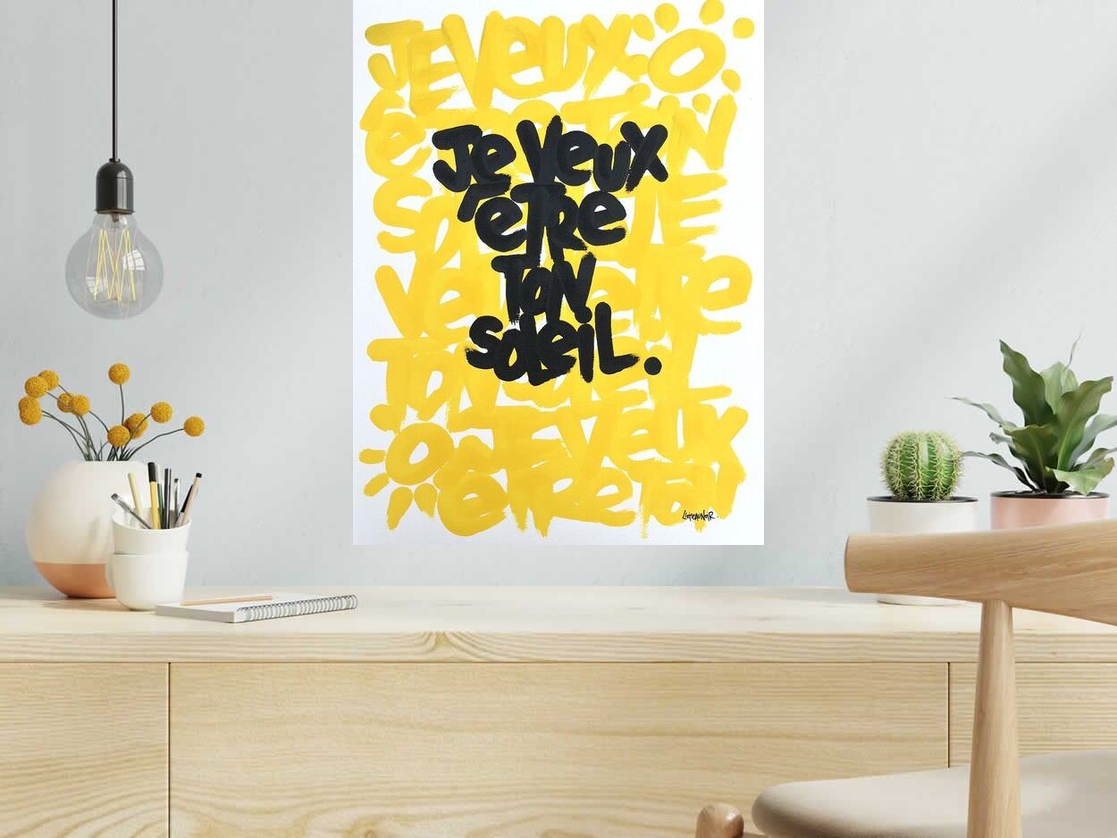 Dessin de L'OISEAU NOIR a pour titre  Je veux être ton soleil style graphique dim : L'OISEAU NOIRprix:380
