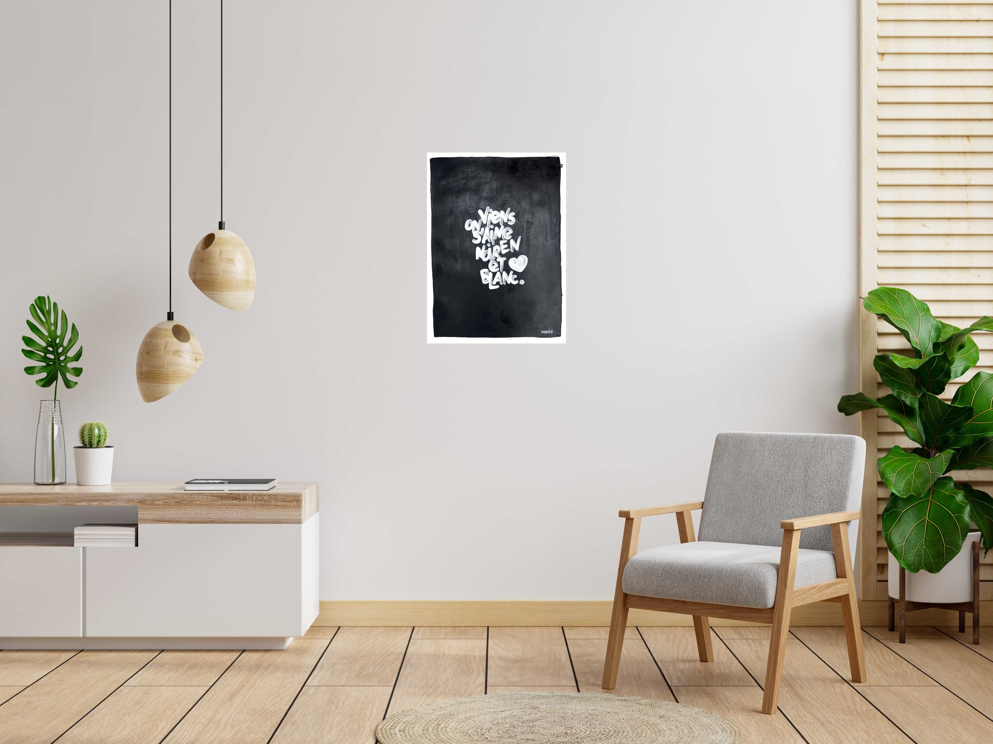 Dessin de L'OISEAU NOIR a pour titre  On s'aime en noir et blanc style graphique dim : L'OISEAU NOIRprix:450