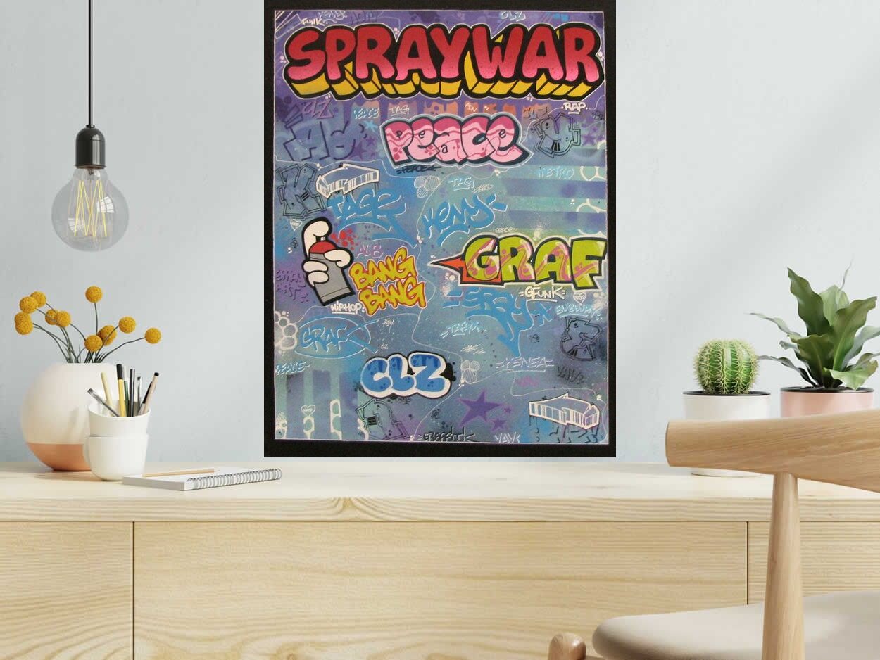 Tableau de KENY a pour titre  SPRAY WAR style graffiti, street art dim : KENYprix:300