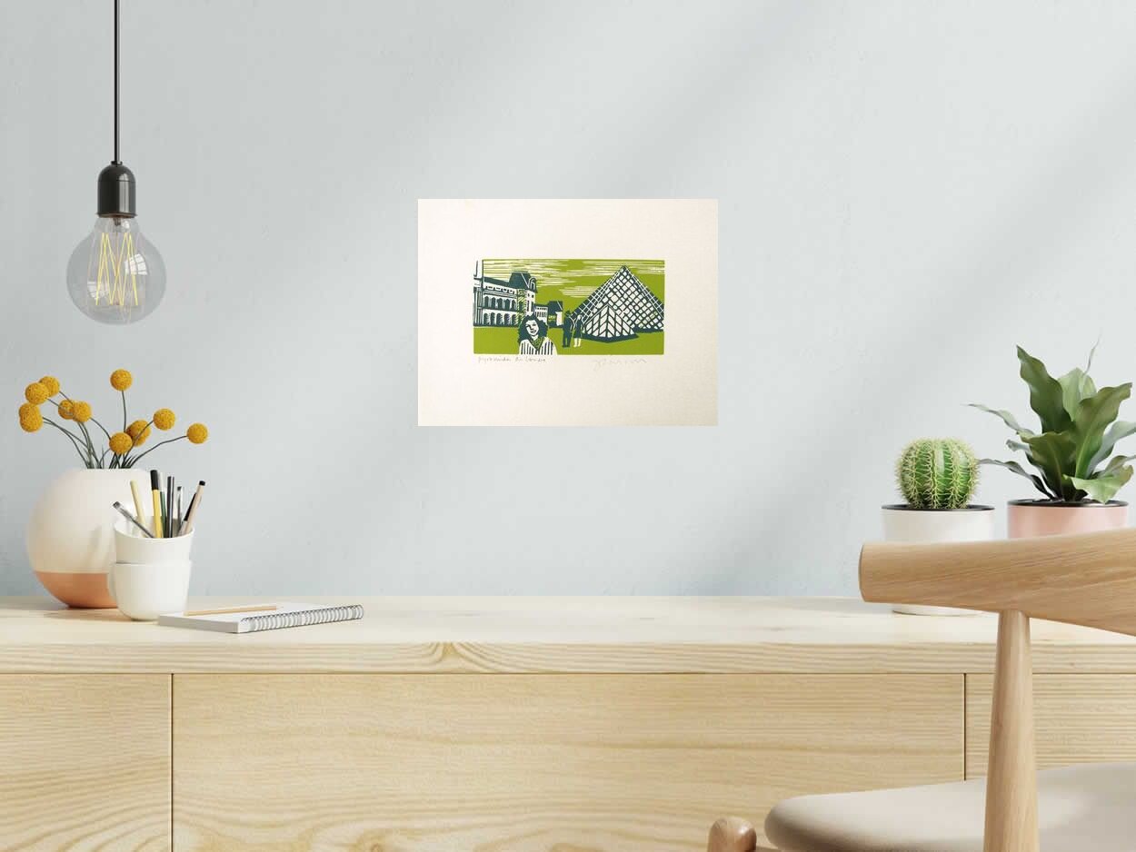 Editions d'art de JULIA CHAUSSON a pour titre  PYRAMIDES DU LOUVRE style figuratif dim : JULIA CHAUSSONprix: