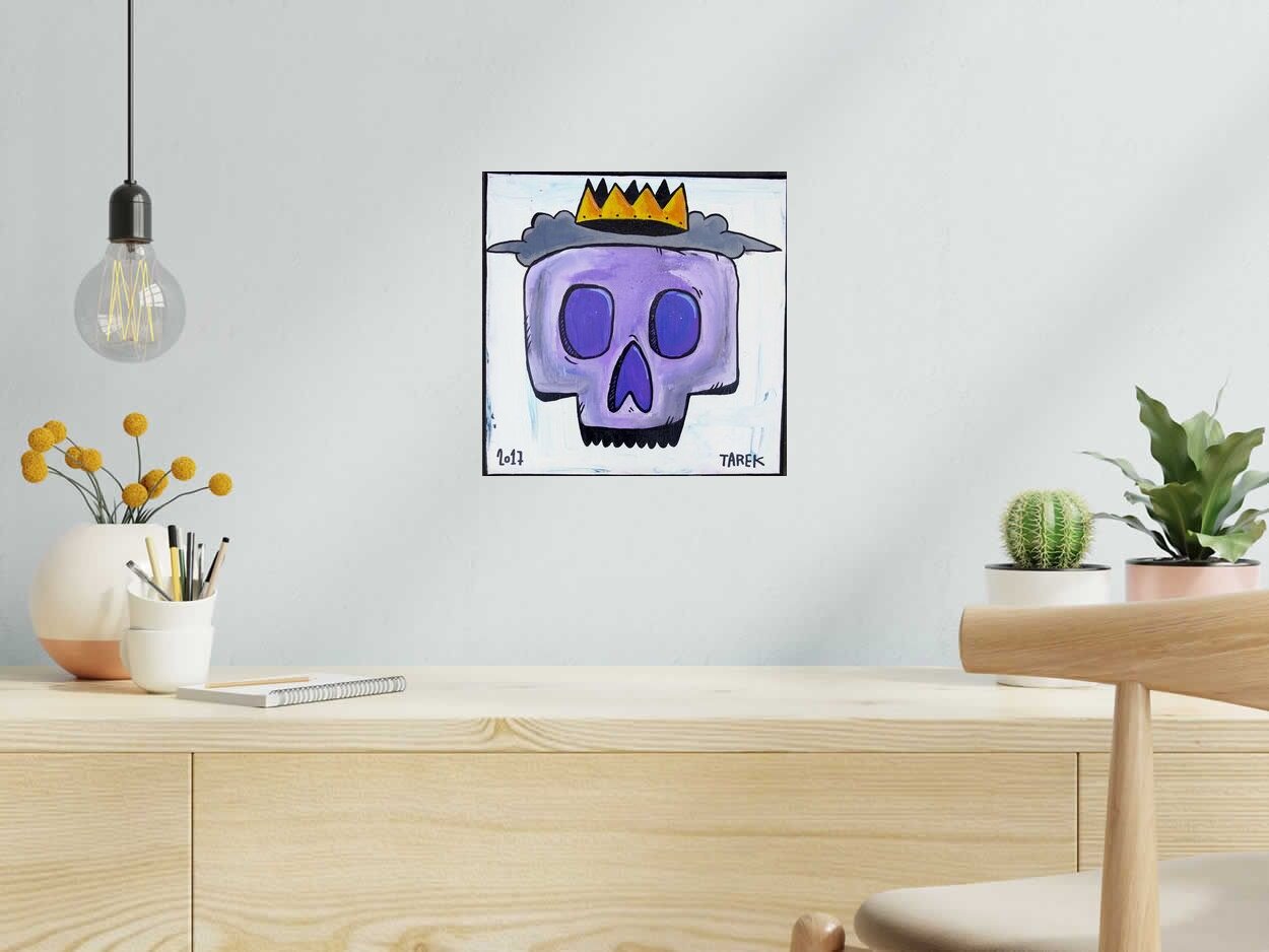 Tableau de TAREK a pour titre  ORANGE VIOLET COURONNE style street pop art dim : TAREKprix: