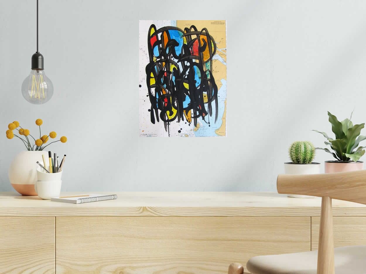 Tableau de STEPHANE RIME a pour titre  NO NAME SUR CARTE MARINE  N°32 style graphique dim : STEPHANE RIMEprix:
