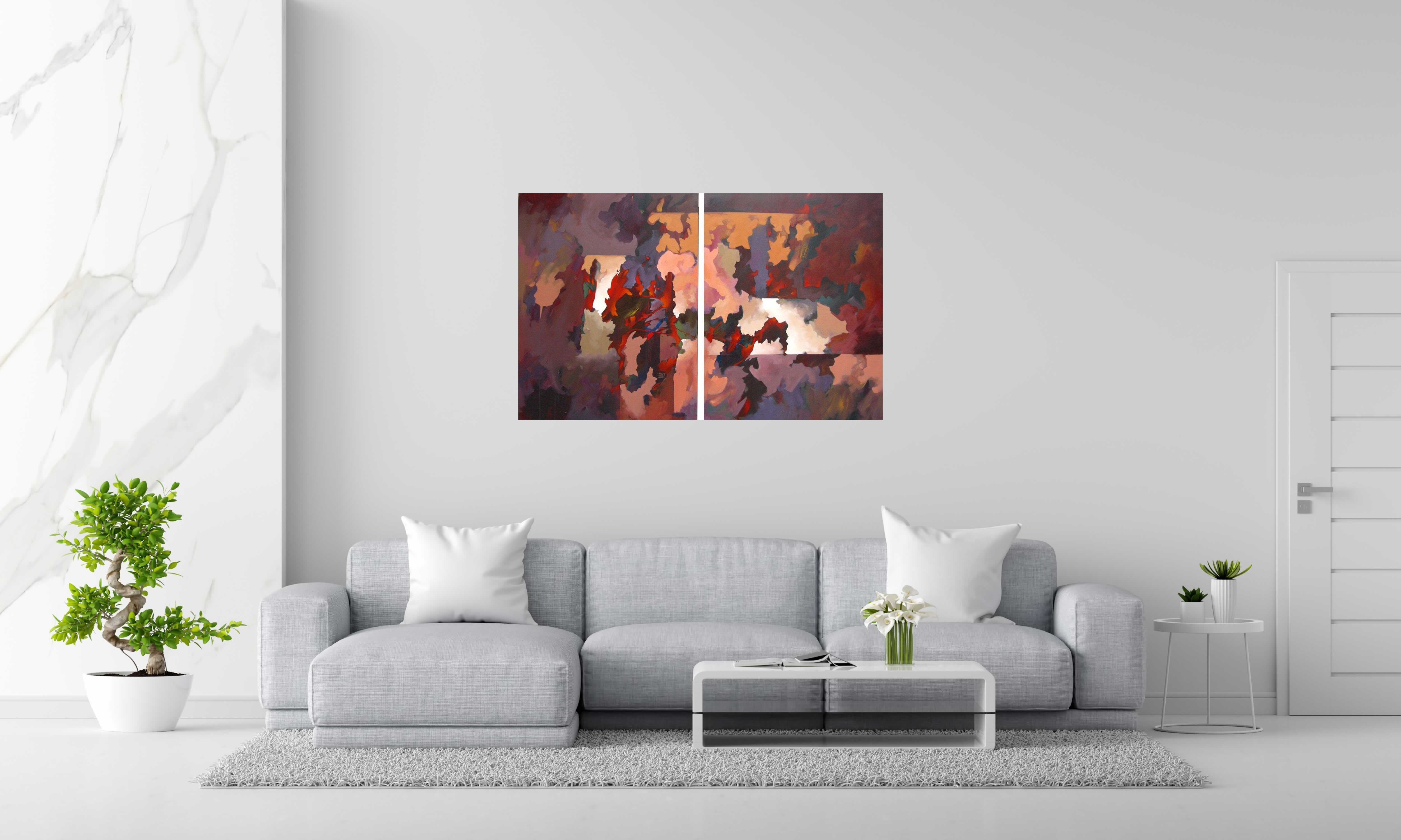Tableau de BRUNEAU a pour titre  PEINTURE ABSTRAITE 16 - DYPTIQUE style abstrait dim : BRUNEAUprix:960