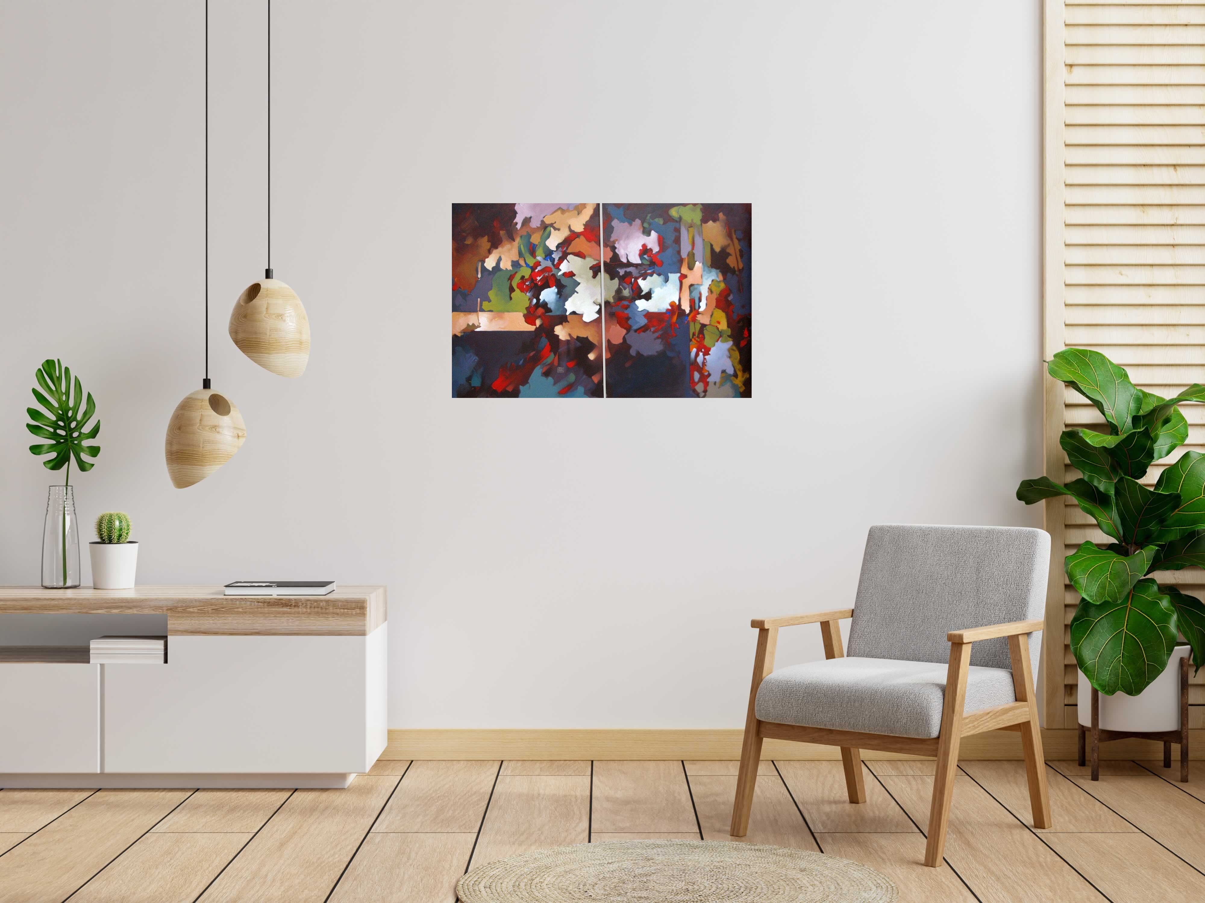 Tableau de BRUNEAU a pour titre  PEINTURE ABSTRAITE 25 DYPTIQUE style abstrait dim : BRUNEAUprix:580