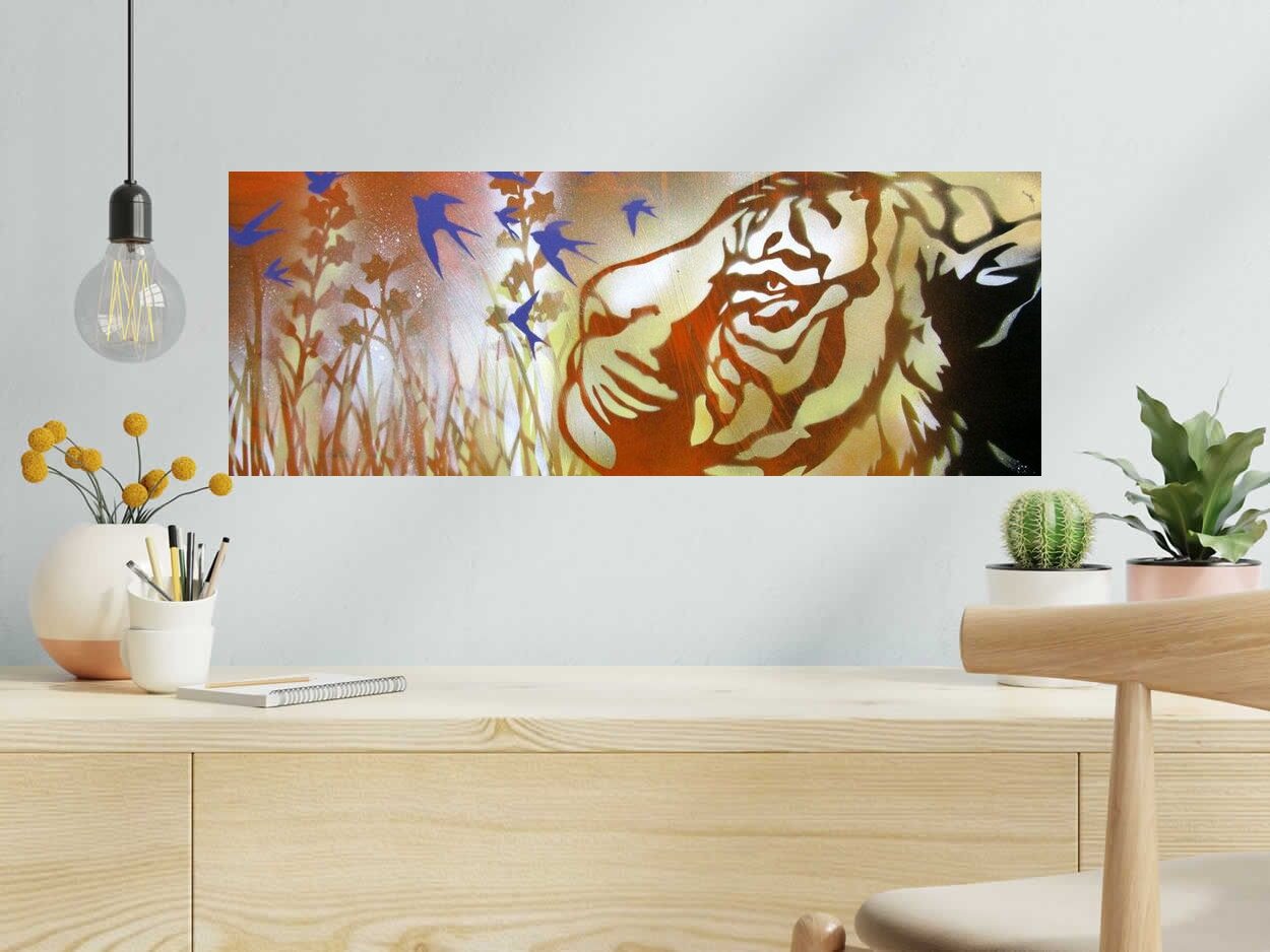 Tableau de KARO TRASS a pour titre  REVE D'UN CHAT style street pop art, street art dim : KARO TRASSprix:300