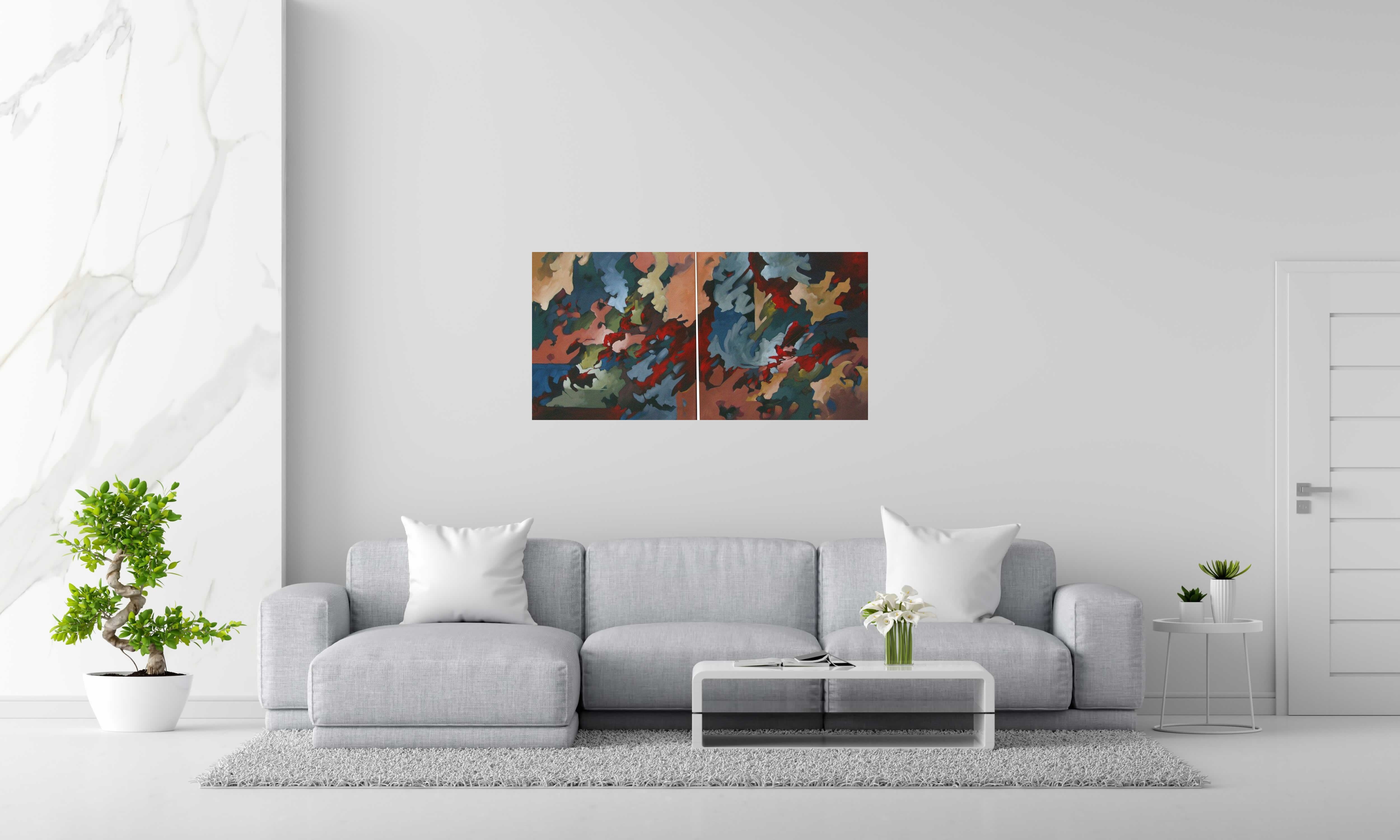 Tableau de BRUNEAU a pour titre  PEINTURE ABSTRAITE 37 - DYPTIQUE style abstrait dim : BRUNEAUprix:600