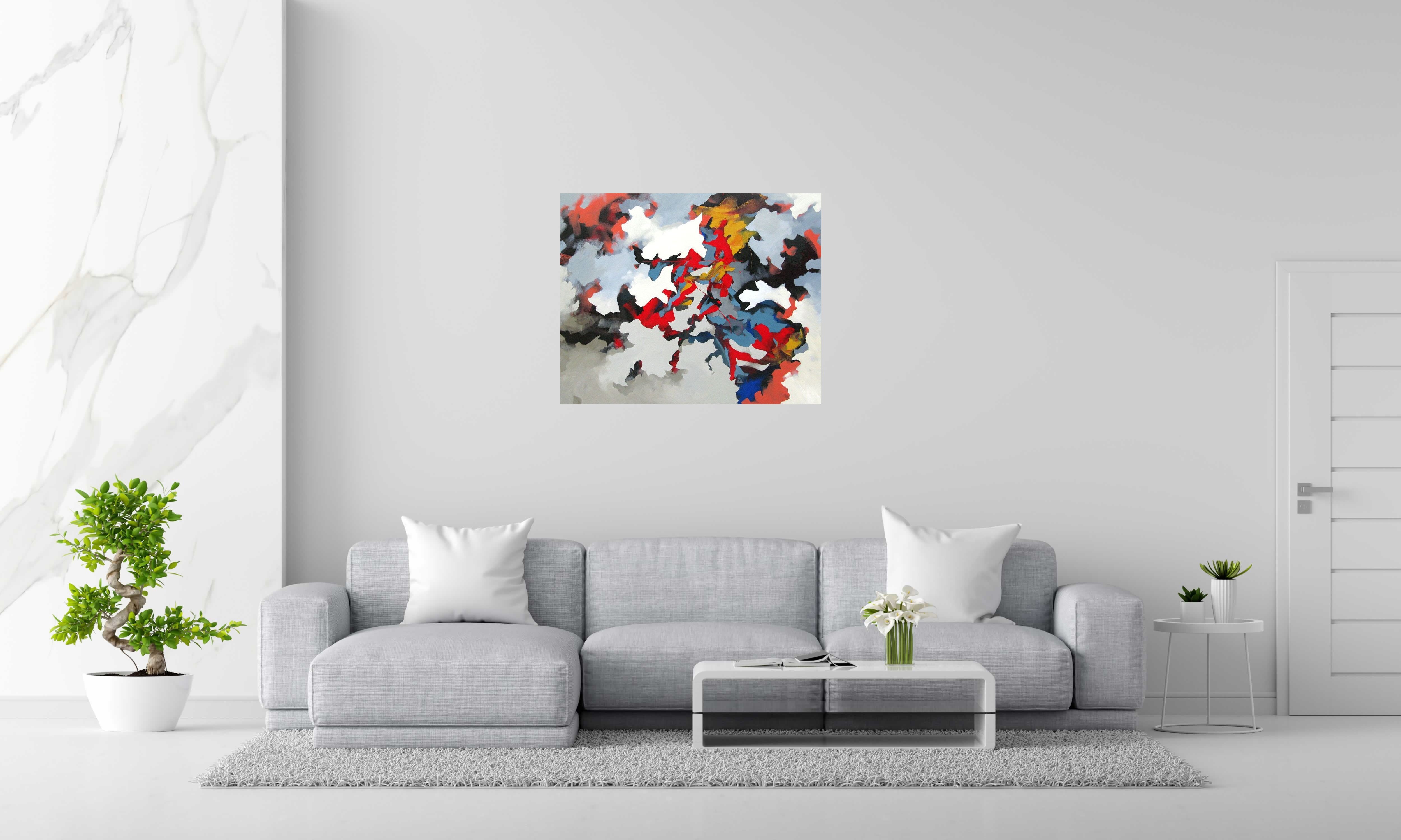 Tableau de BRUNEAU a pour titre  TOMBE DU CIEL style abstrait dim : BRUNEAUprix:700