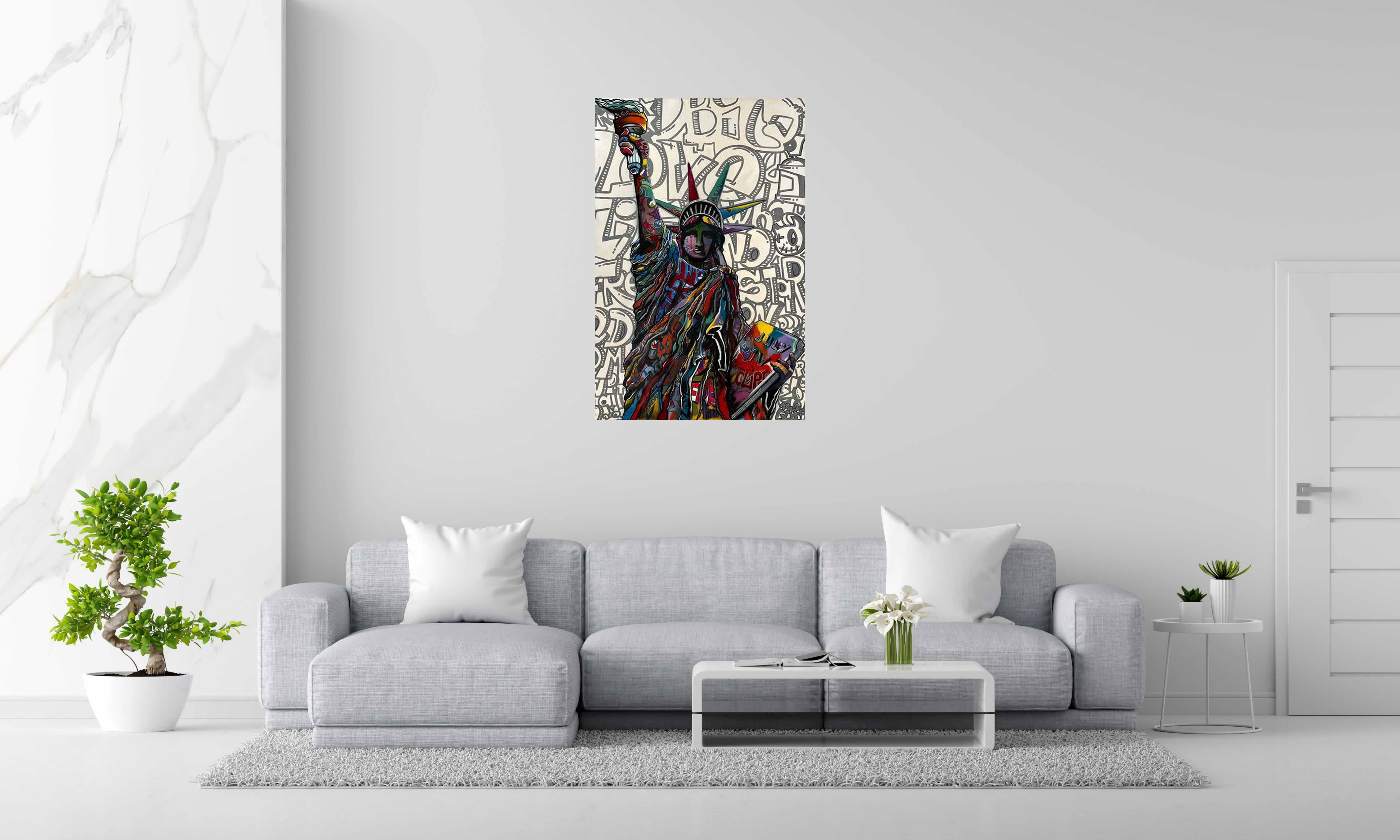 Tableau de GUTI a pour titre  LIBERTE CHERIE style street pop art, street art dim : GUTIprix:1000