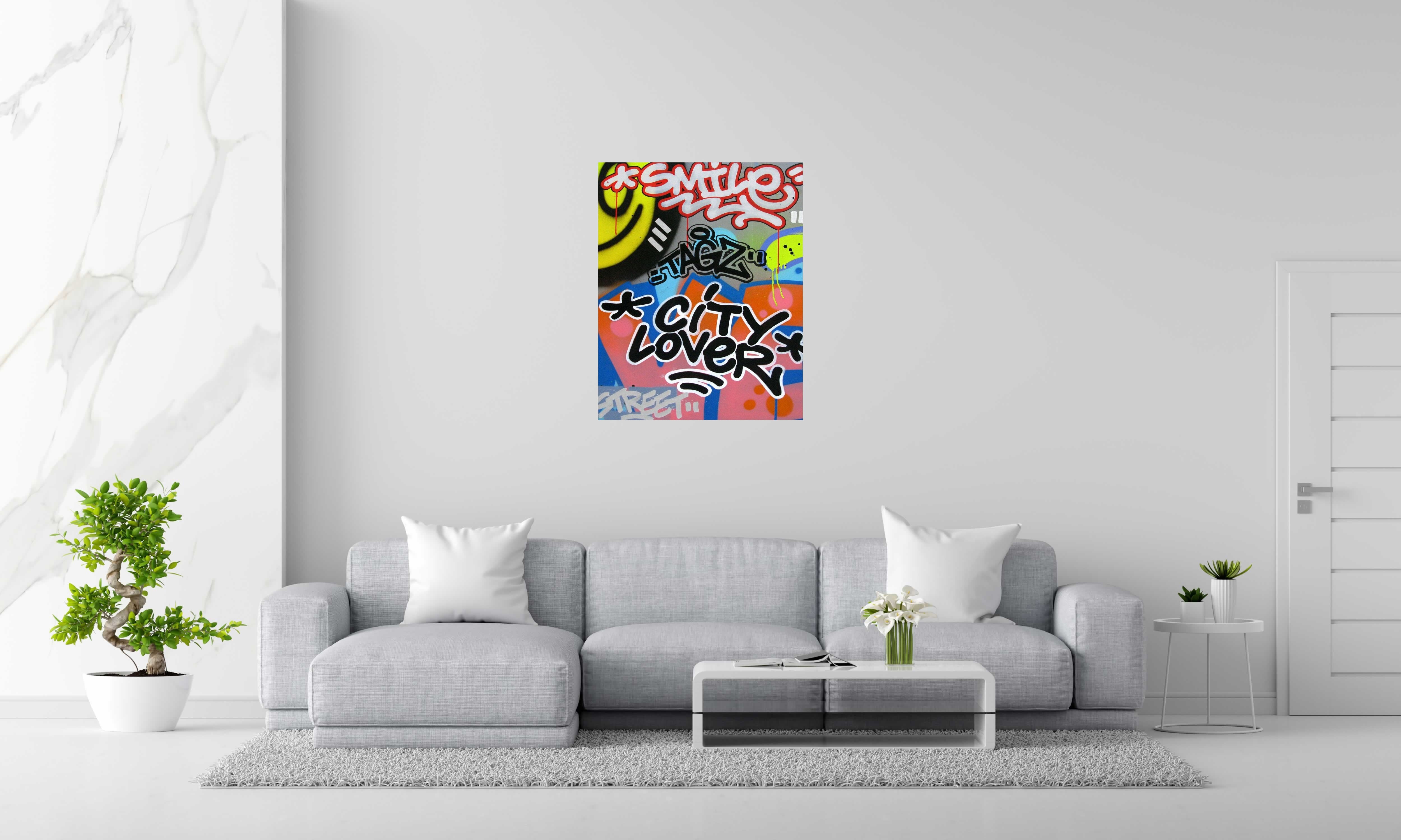 Tableau de KENY a pour titre  CITY LOVER style graffiti, street art dim : KENYprix:550