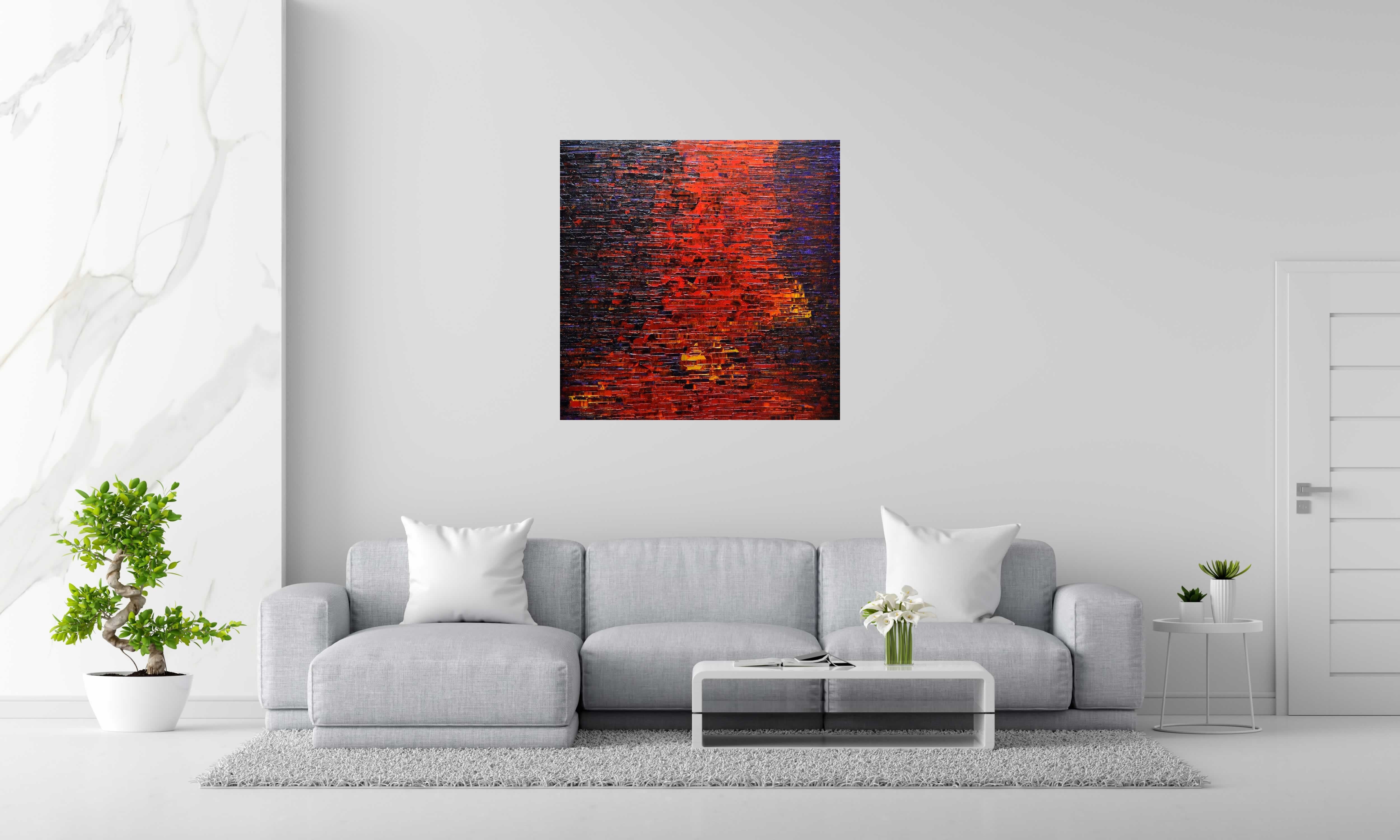 Peinture PEINTURE 08-2023-59 de ALAIN BECANNE dans un intérieur – 100 × 100 cm
