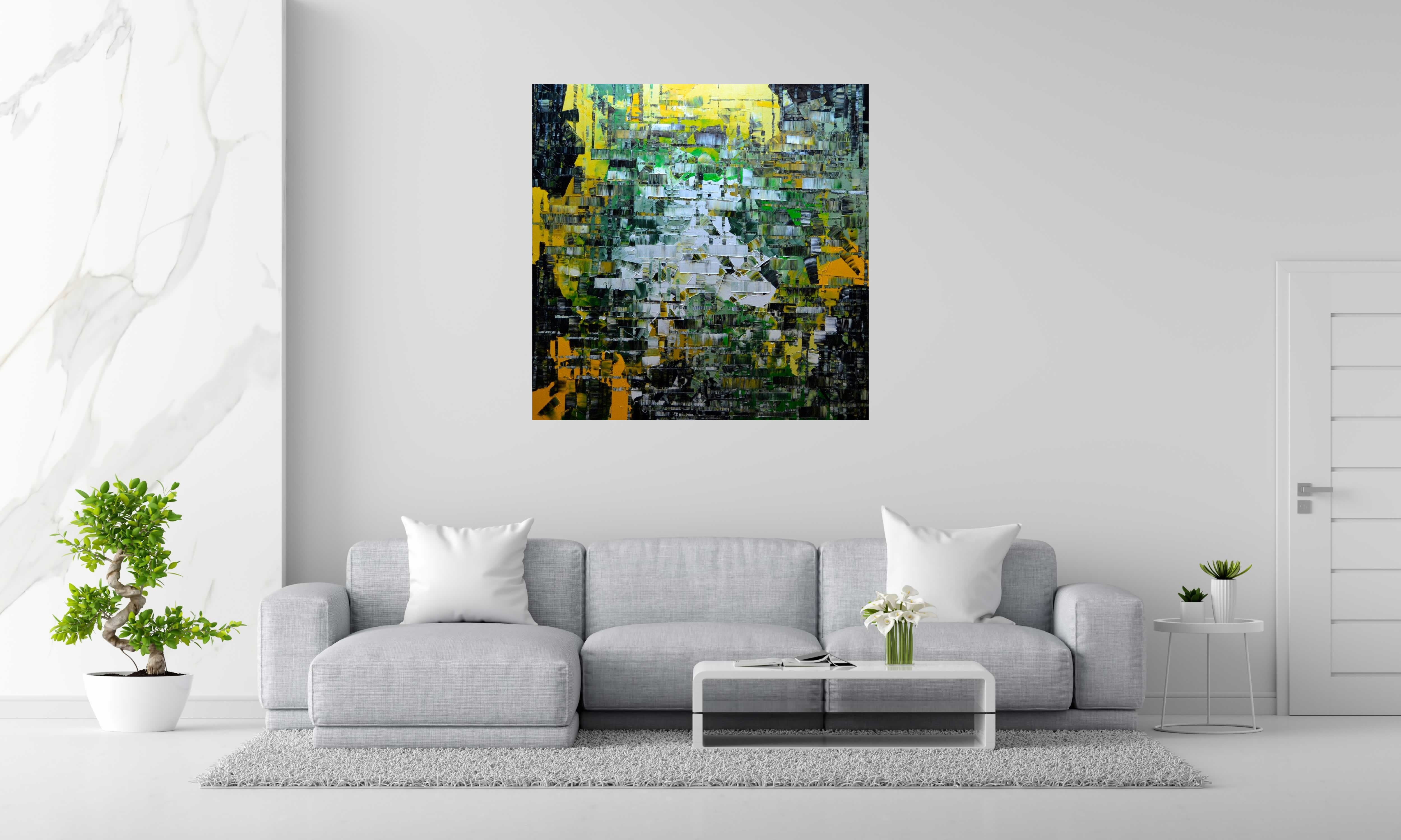 Peinture PEINTURE 11-2023-67 de ALAIN BECANNE dans un intérieur – 120 × 120 cm
