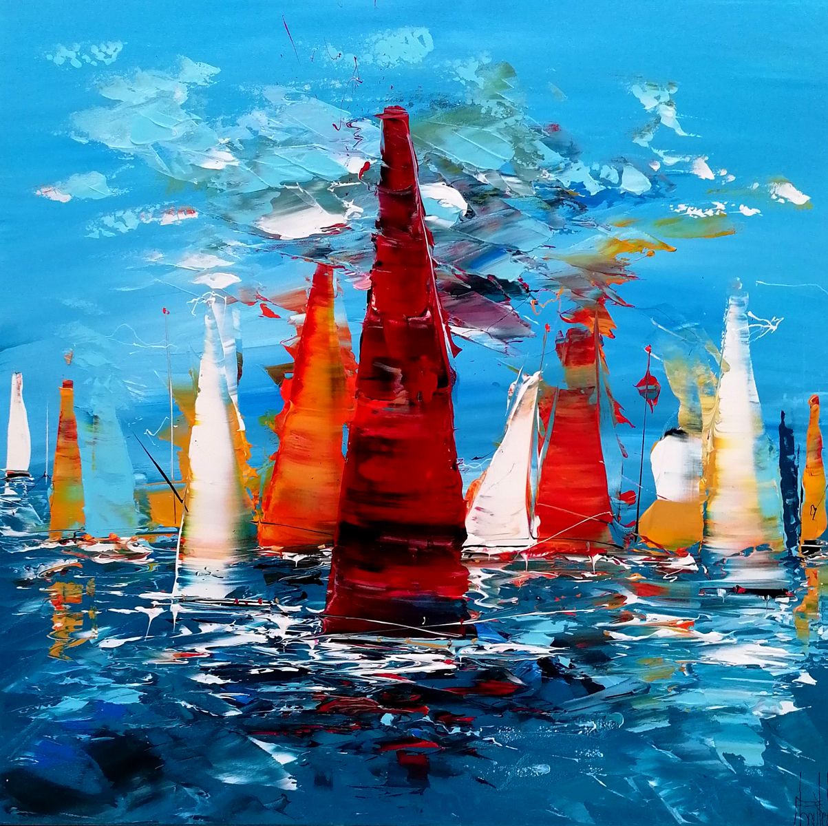 Peinture abstraite format xxl MARINE ABSTRAITE 2025-101 – F. BOUTET – 80 × 80 cm