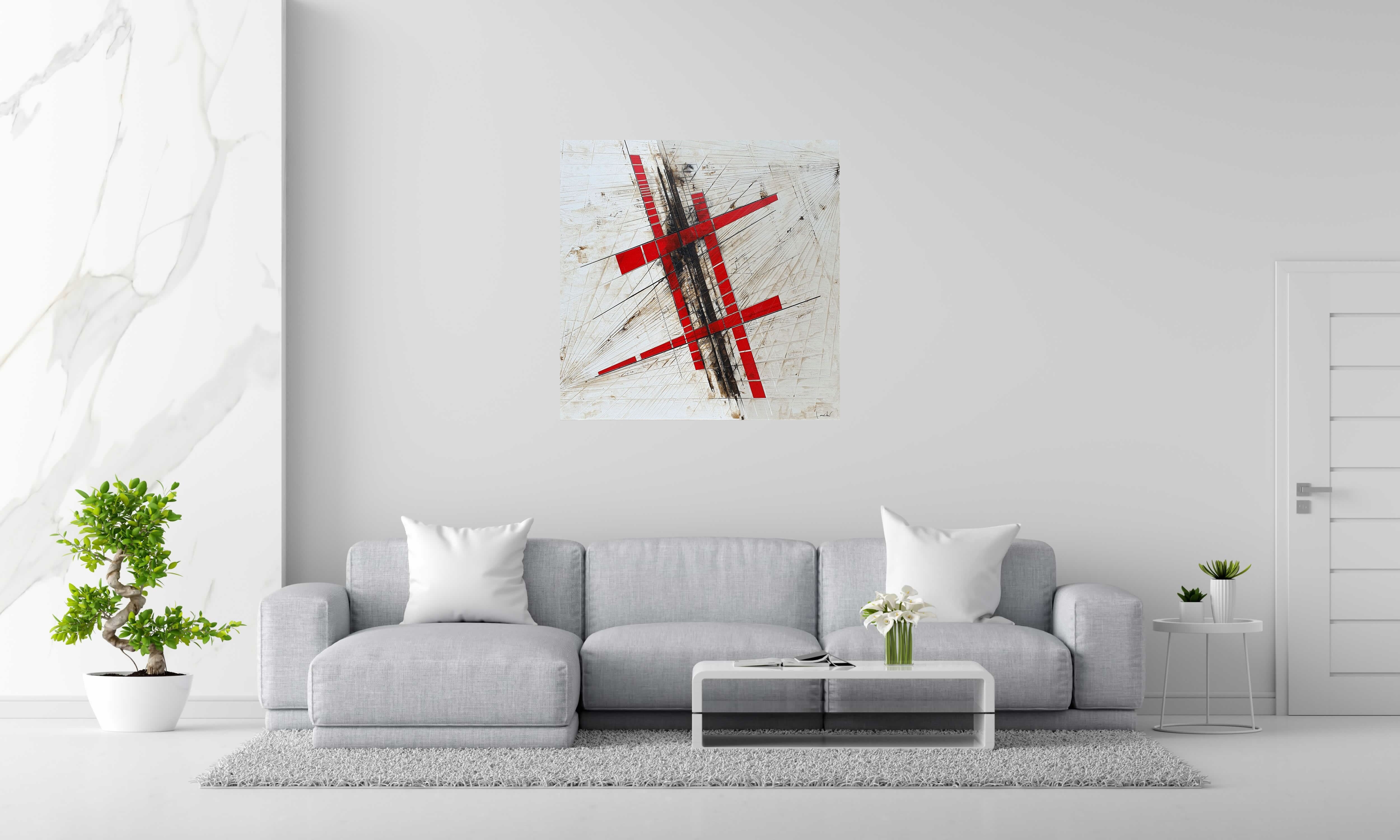 Peinture EXPLORER de LUDOVIC MERCHER dans un intérieur – 100 × 100 cm