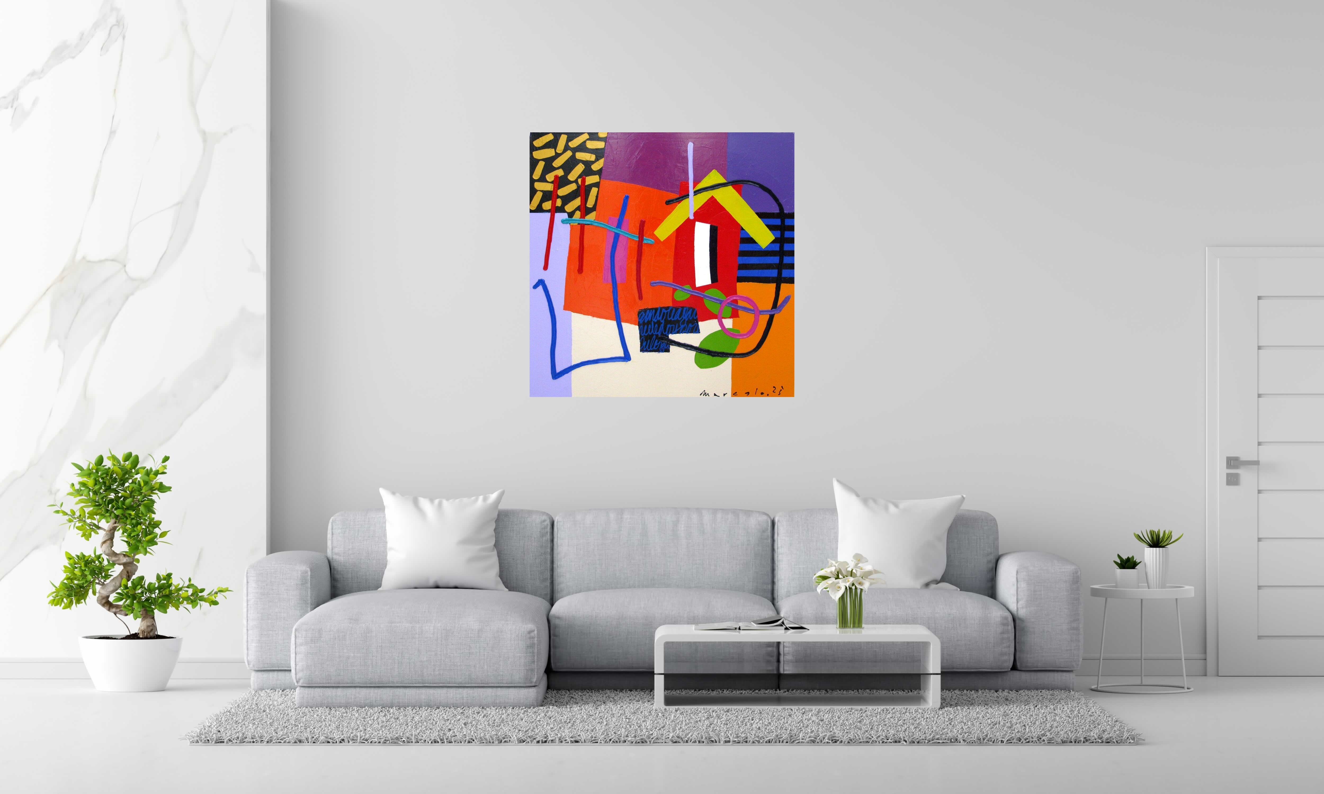 Peinture Le monde imaginaire de MARCELLO CID SAINT JEAN dans un intérieur – 100 × 100 cm