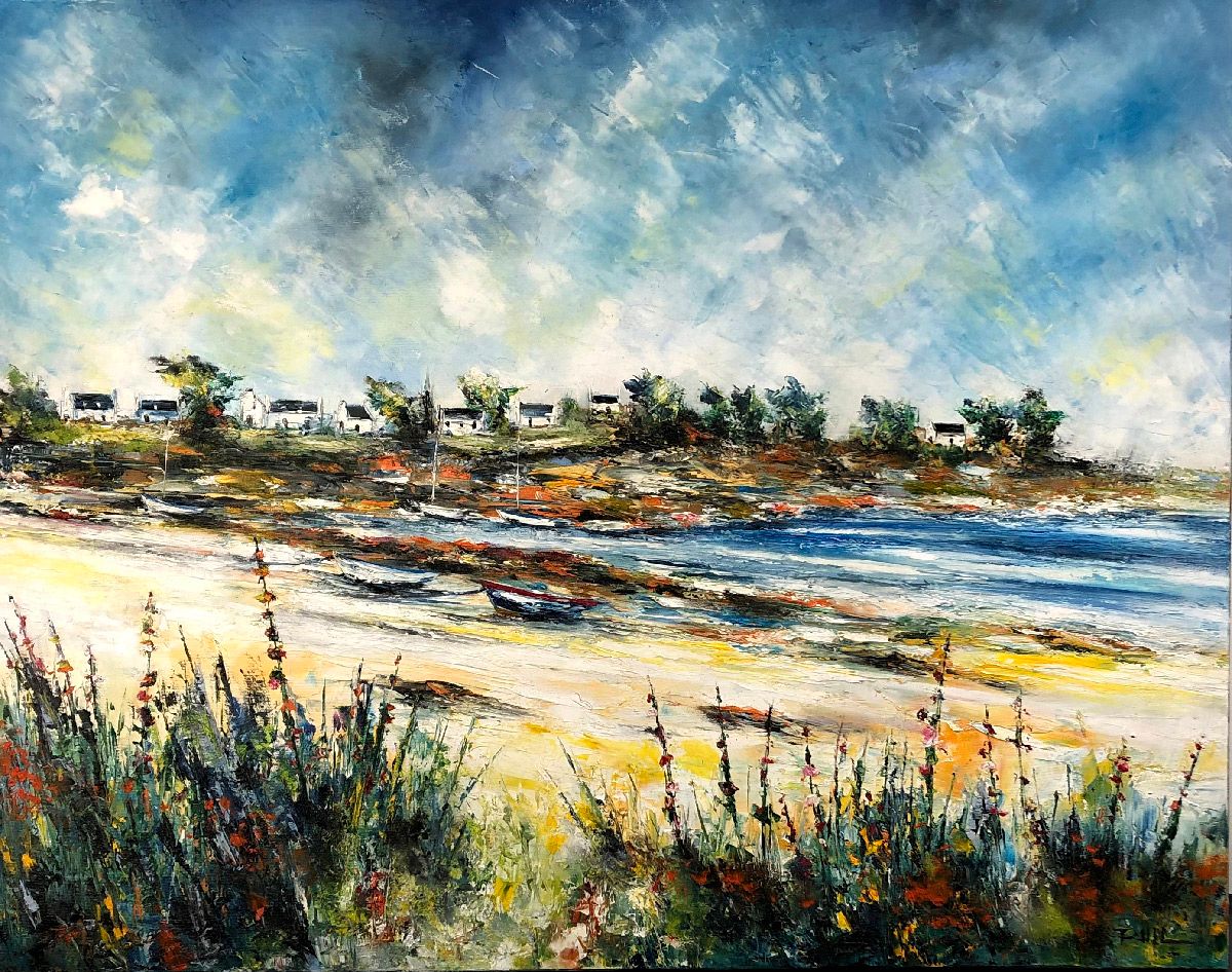 Peinture abstraite format xxl orange Jolie Baie – PHIL – 73 × 92 cm