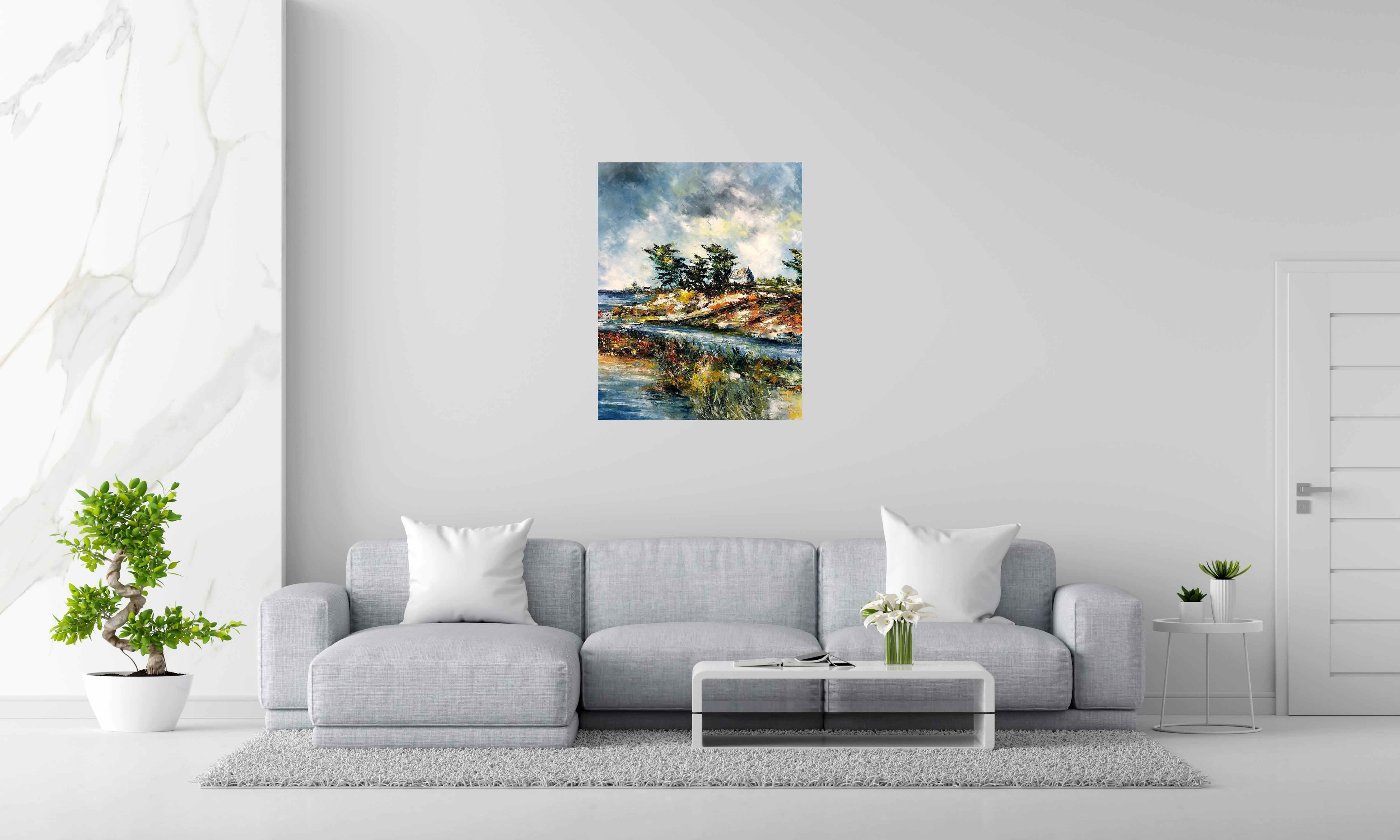 Peinture Cotes de Bretagne de PHIL dans un intérieur – 73 × 92 cm