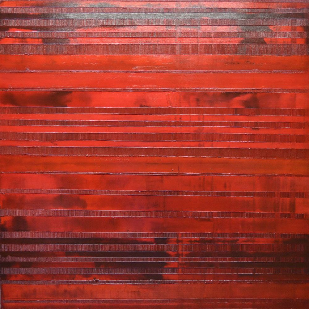 Peinture abstraite format xxl rouge PEINTURE 05-2022-38 – ALAIN BECANNE – 100 × 100 cm