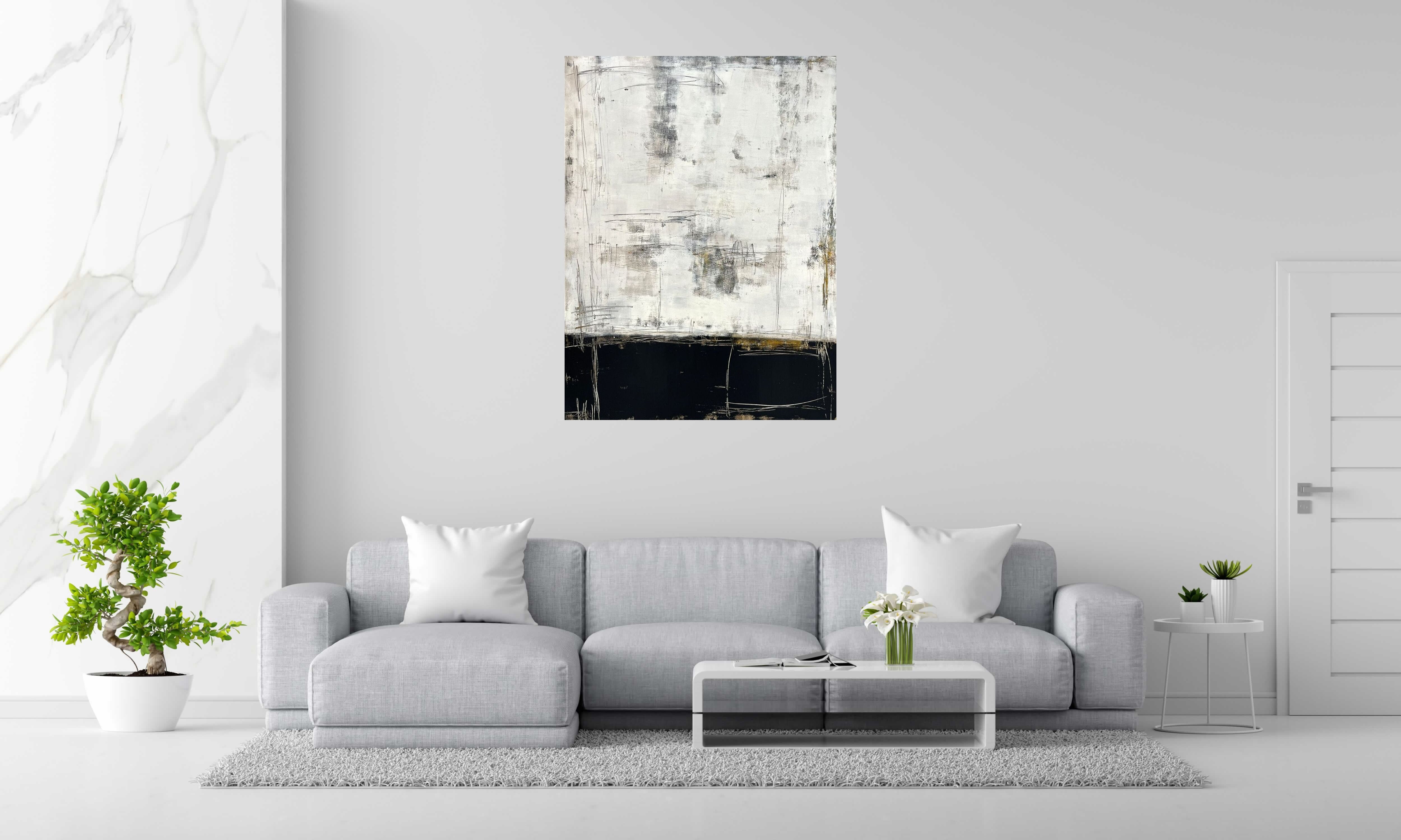 Peinture Sans-titre Blanc de TANIA CARRARA dans un intérieur – 97 × 130 cm