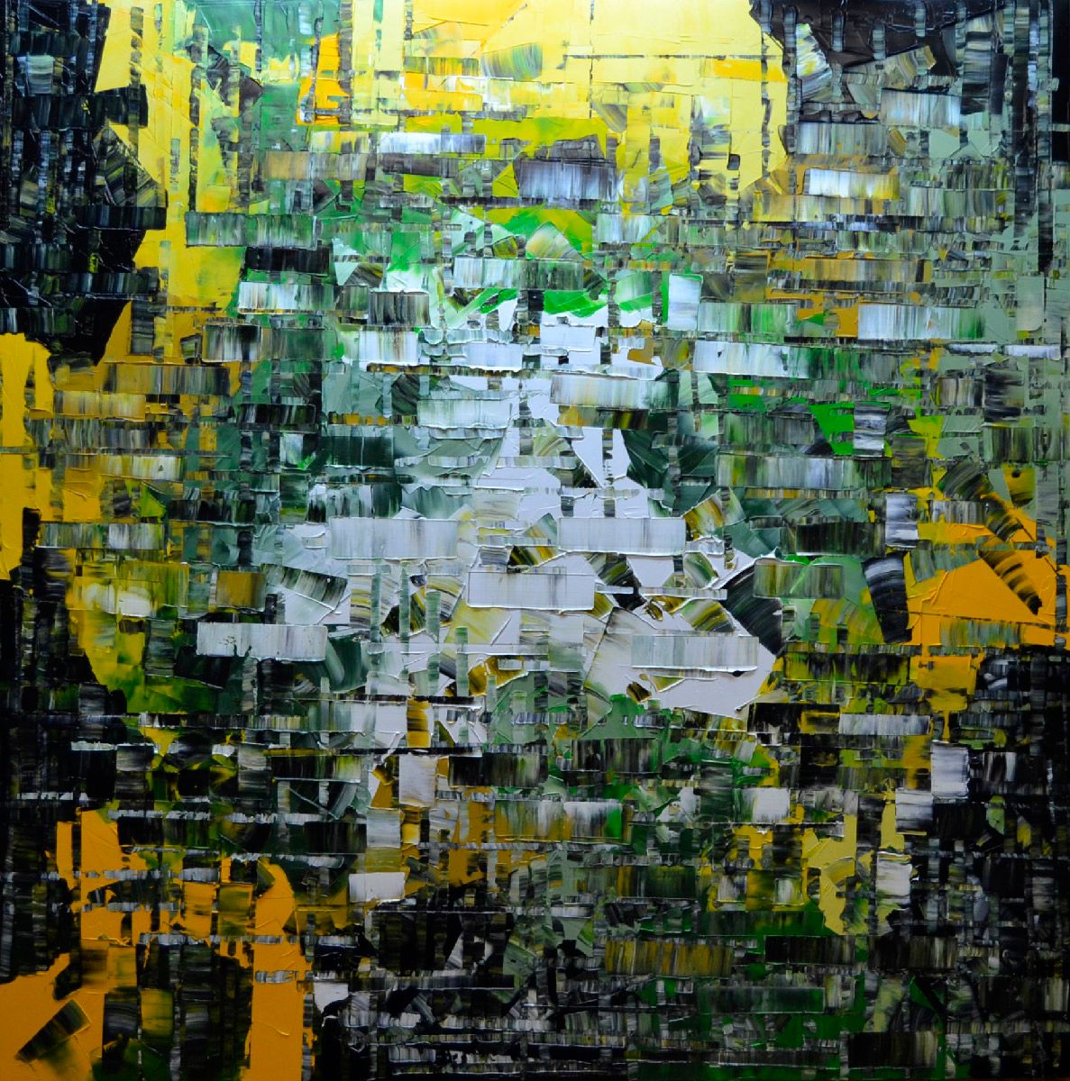 Peinture abstraite format xxl vert PEINTURE 11-2023-67 – ALAIN BECANNE – 120 × 120 cm