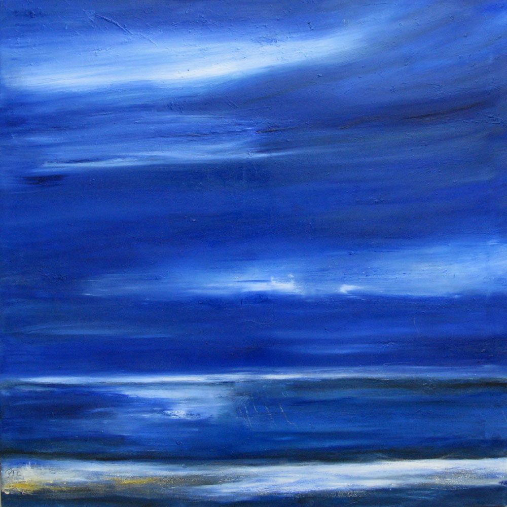 Peinture abstraite grand format bleu La mer la nuit – PASCALE JACQUEMOND – 80 × 80 cm