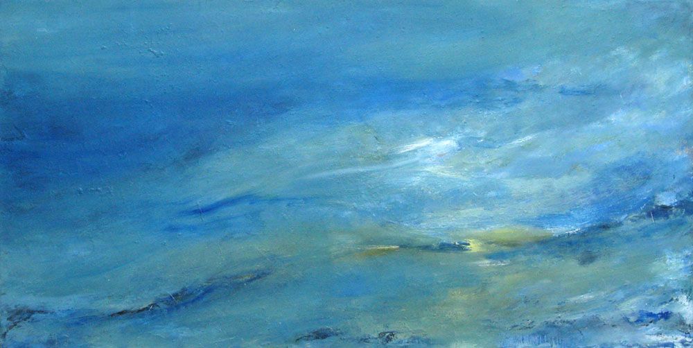 Peinture abstraite grand format bleu PAYSAGE BLEU – PASCALE JACQUEMOND – 60 × 120 cm