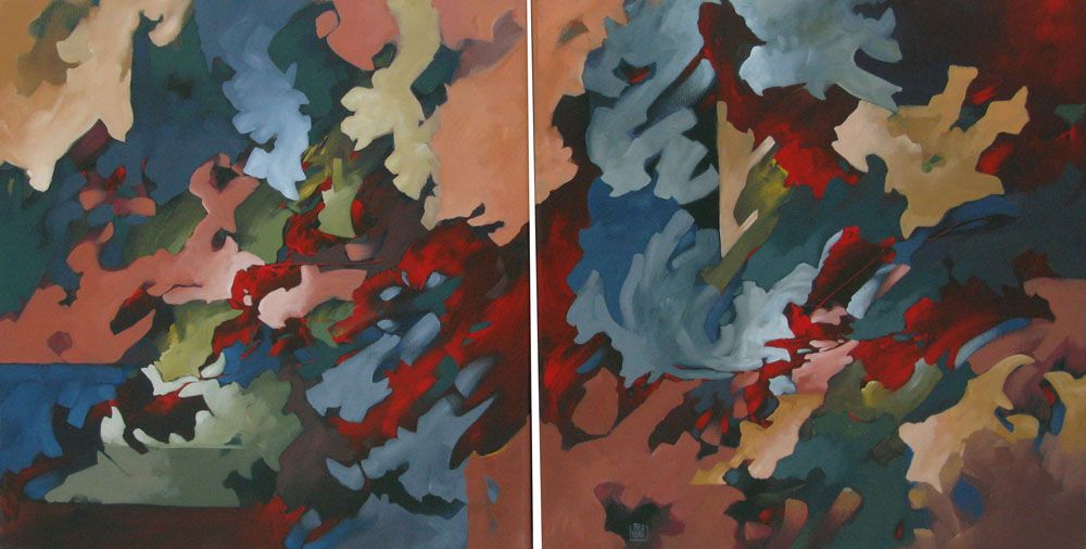 Peinture abstraite grand format PEINTURE ABSTRAITE 37 - DYPTIQUE – BRUNEAU – 60 × 120 cm