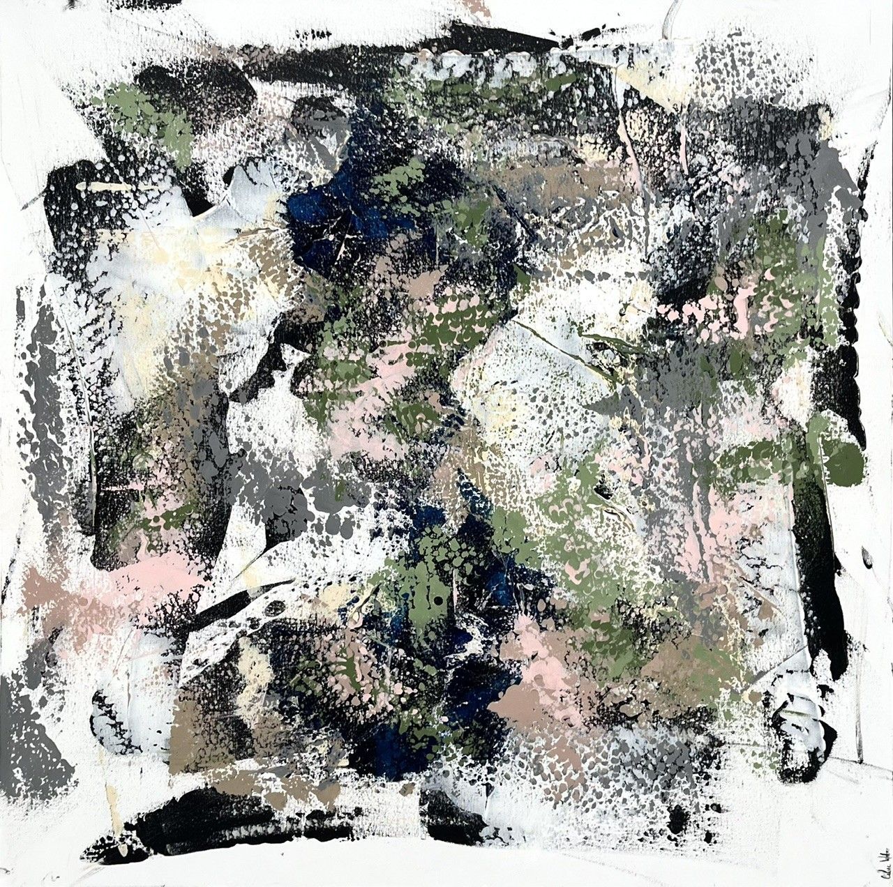 Peinture abstraite grand format Matcha – CELINE WEBER – 100 × 100 cm