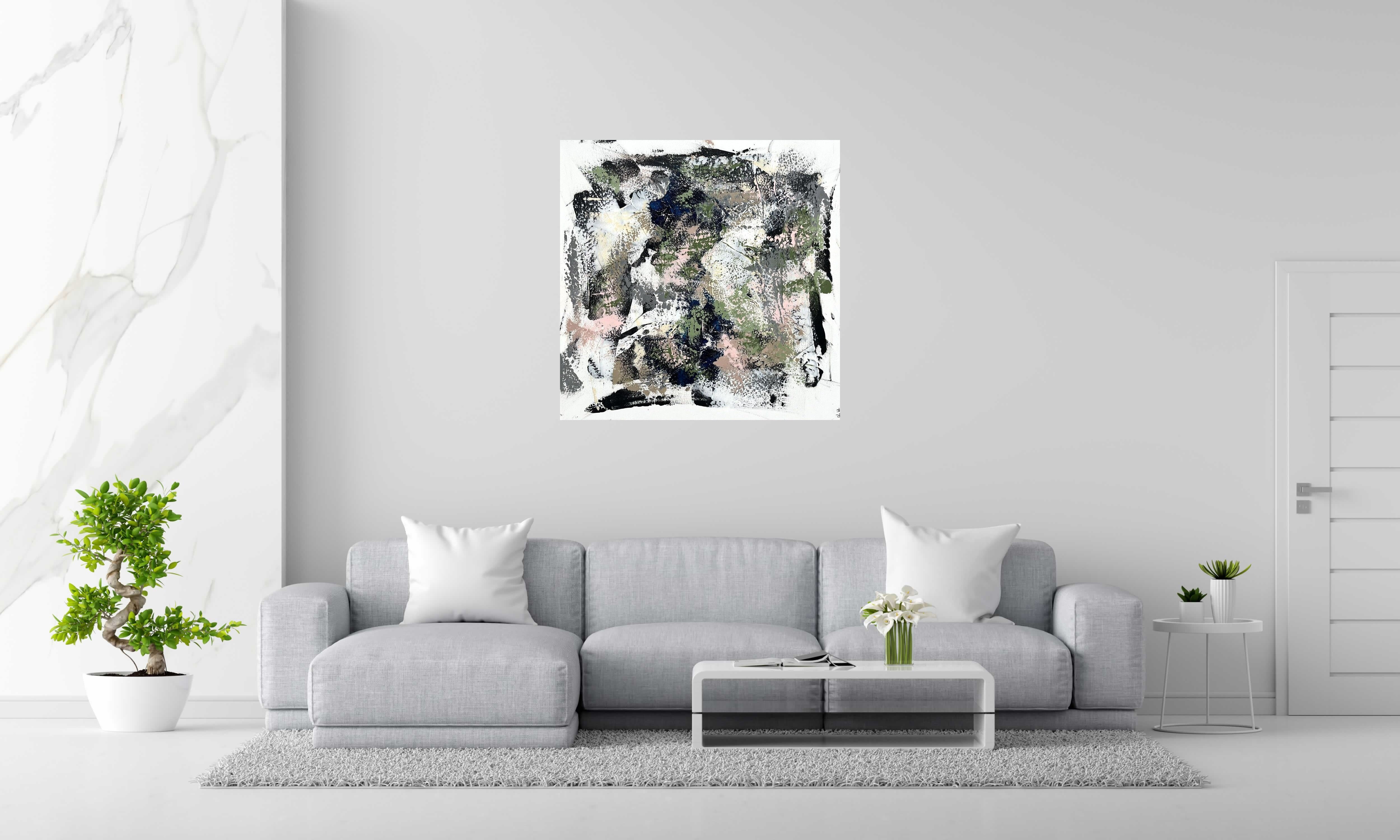 Peinture Matcha de CELINE WEBER dans un intérieur – 100 × 100 cm