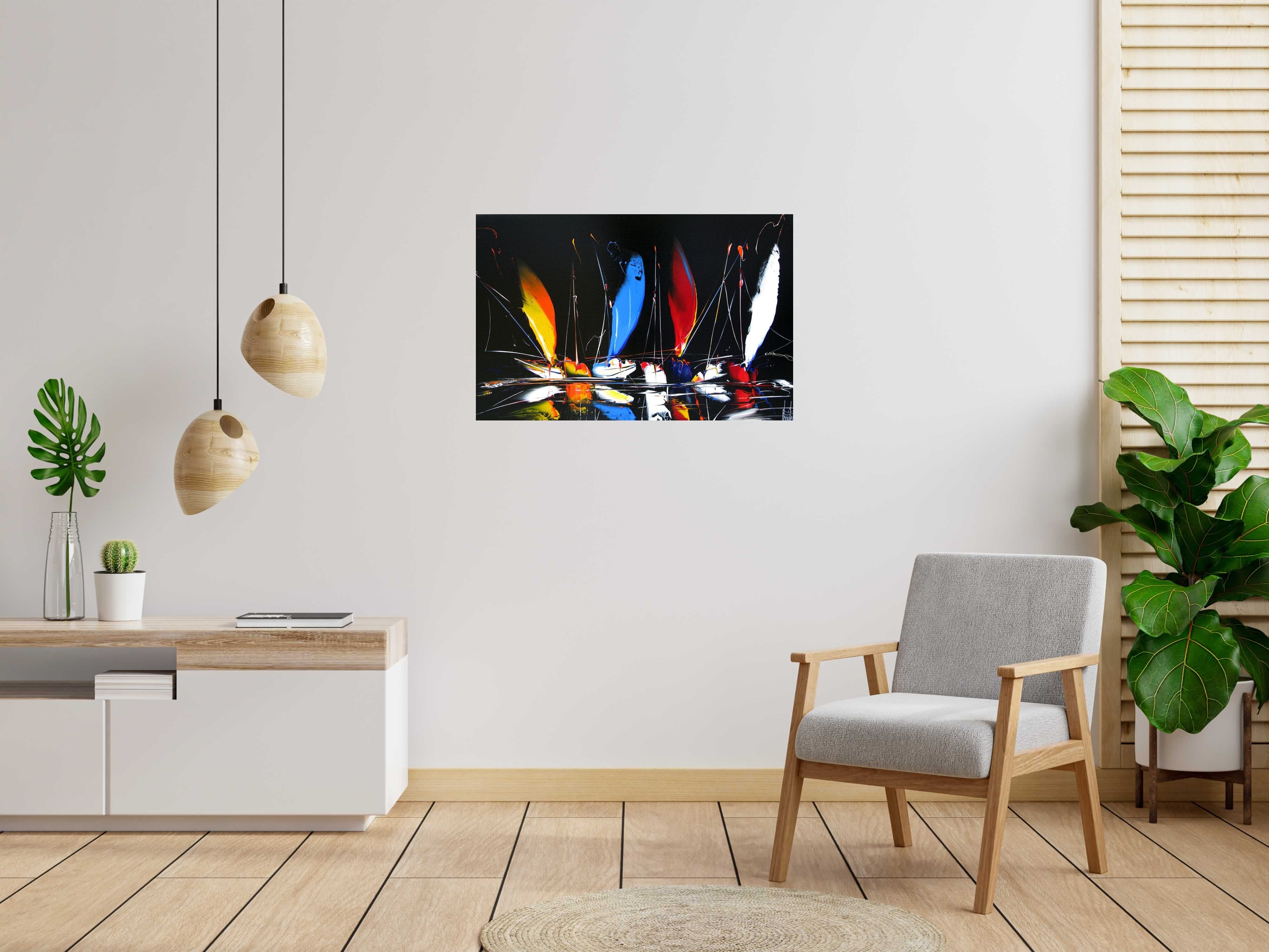 Peinture MARINE ABSTRAITE 2023-06 de F. BOUTET dans un intérieur – 100 × 65 cm