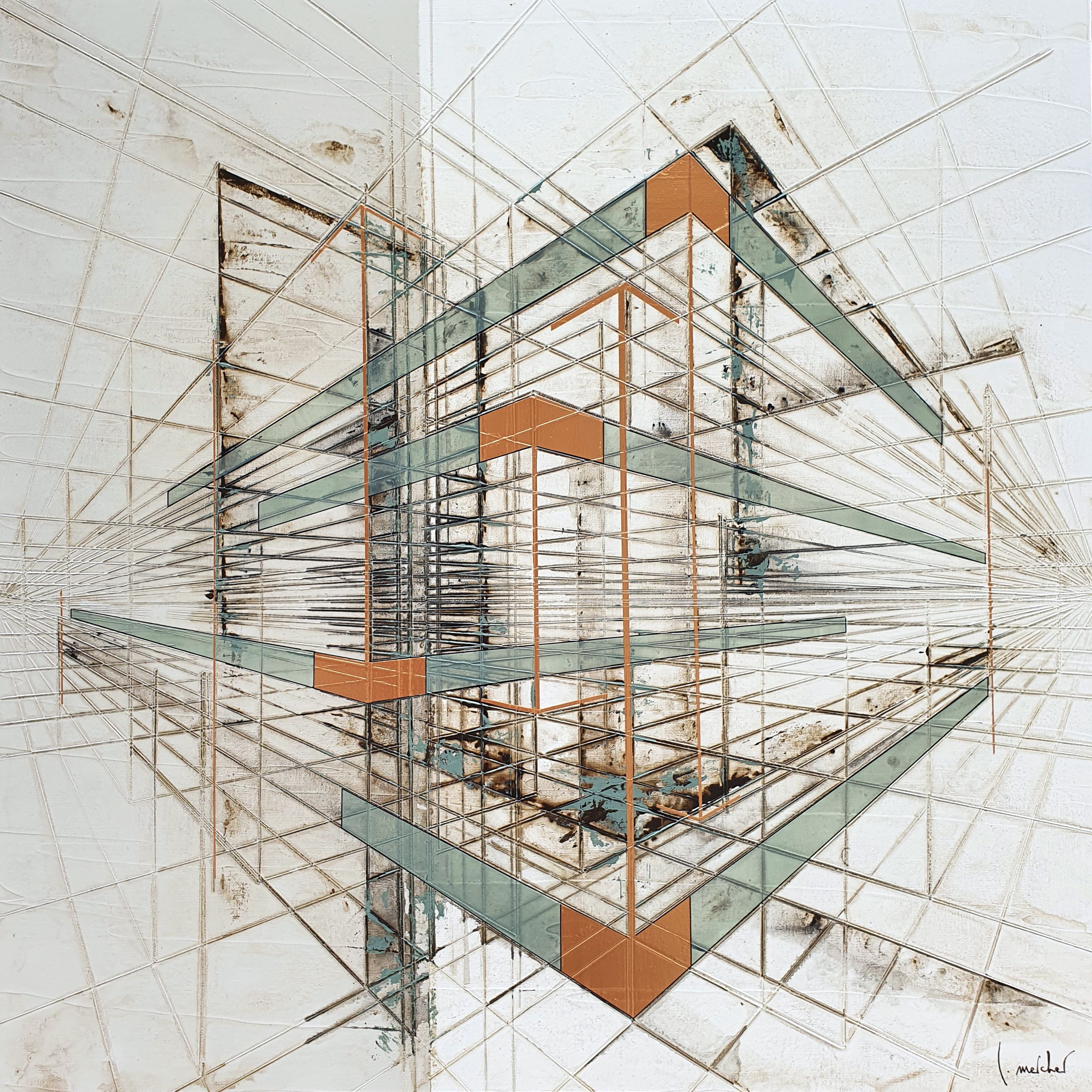 Peinture abstraite grand format AXIS – LUDOVIC MERCHER – 80 × 80 cm