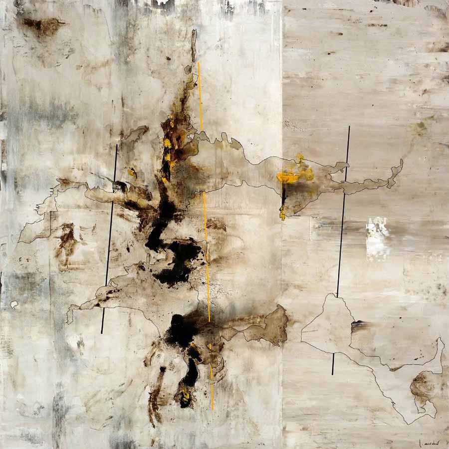 Peinture abstraite grand format TERRITOIRES – LUDOVIC MERCHER – 80 × 80 cm